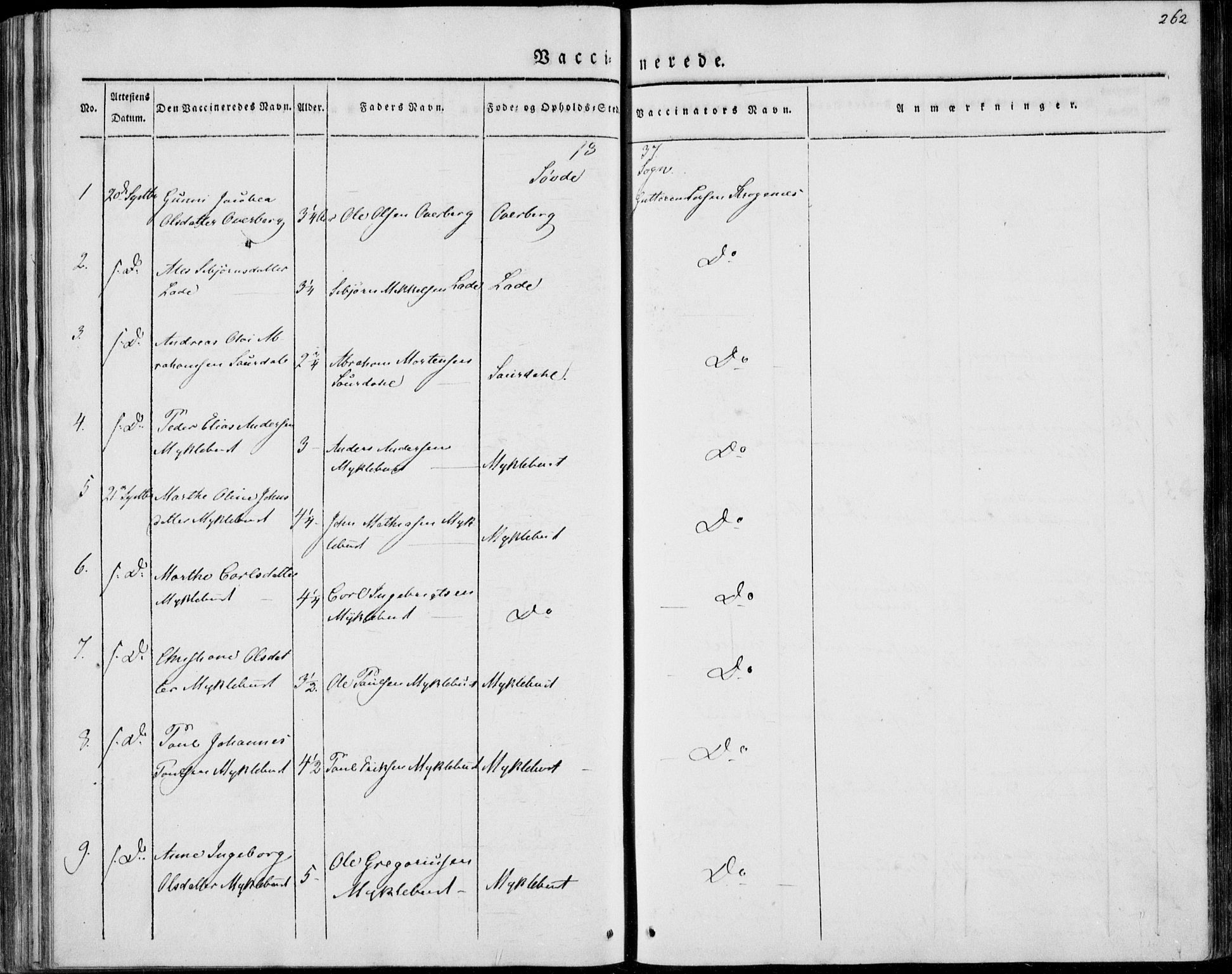 Ministerialprotokoller, klokkerbøker og fødselsregistre - Møre og Romsdal, AV/SAT-A-1454/501/L0005: Ministerialbok nr. 501A05, 1831-1844, s. 262