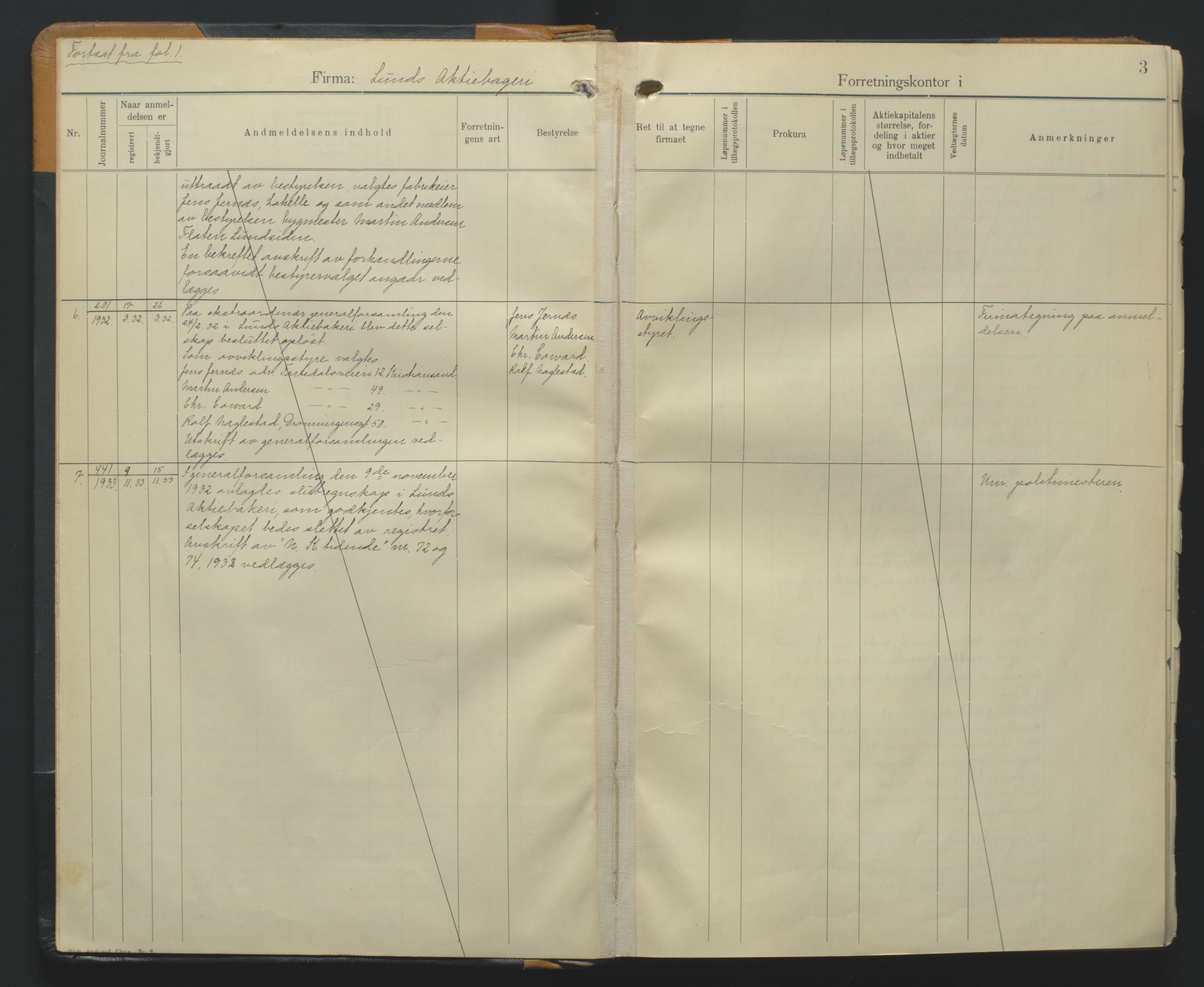 Kristiansand byrett, AV/SAK-1223-0001/K/Kb/L0012: Handelsregister B V, 1926-1939, s. 3