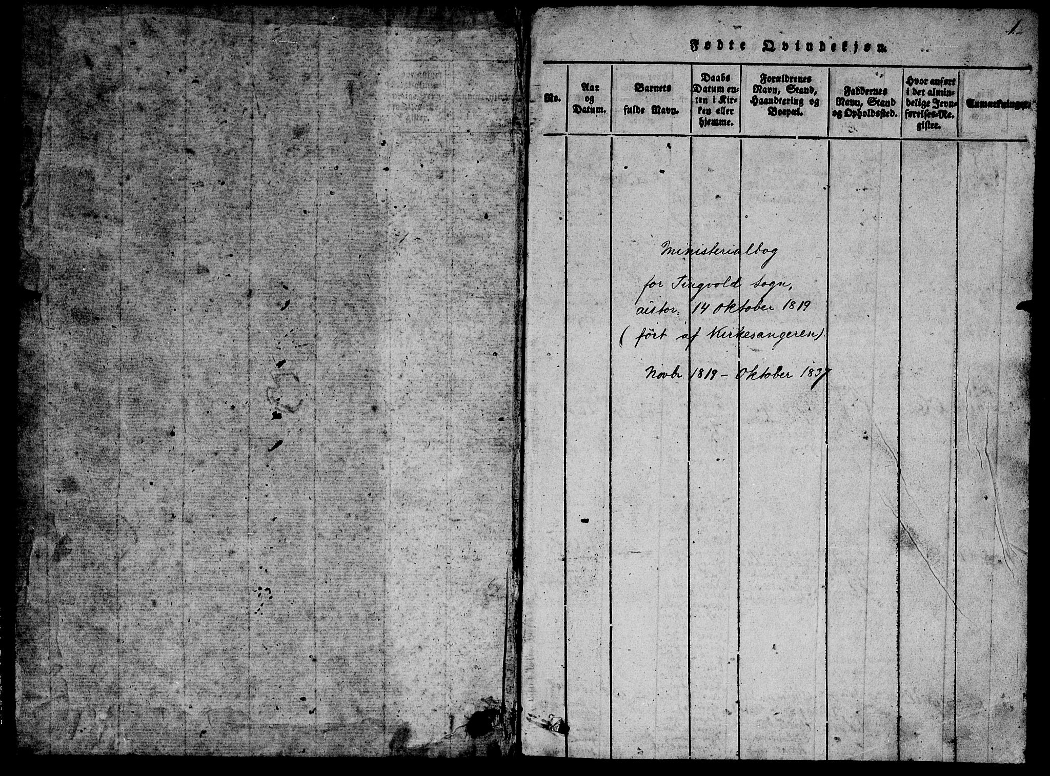 Ministerialprotokoller, klokkerbøker og fødselsregistre - Møre og Romsdal, AV/SAT-A-1454/586/L0990: Klokkerbok nr. 586C01, 1819-1837, s. 1