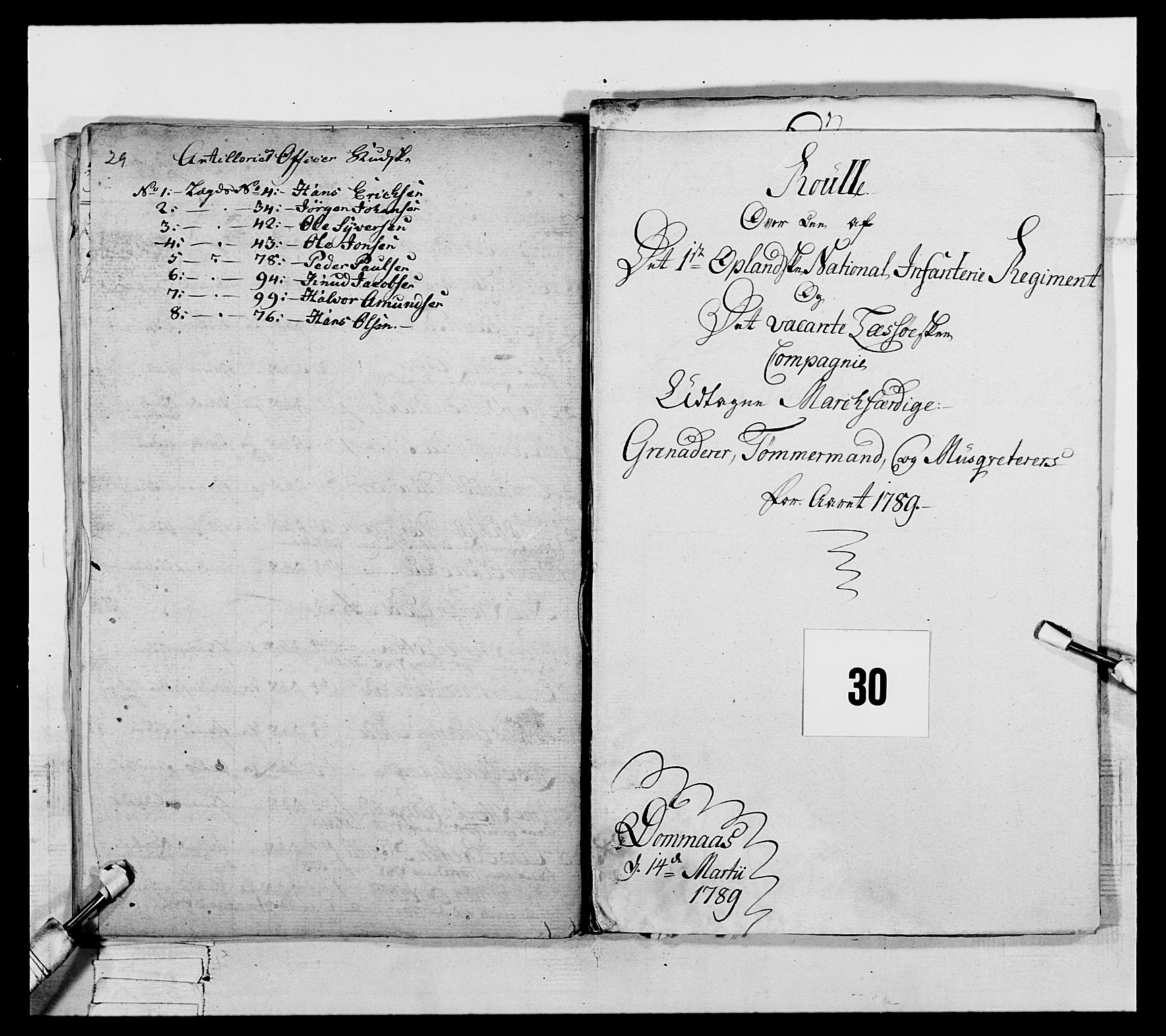 Generalitets- og kommissariatskollegiet, Det kongelige norske kommissariatskollegium, AV/RA-EA-5420/E/Eh/L0061: 1. Opplandske nasjonale infanteriregiment, 1789, s. 540