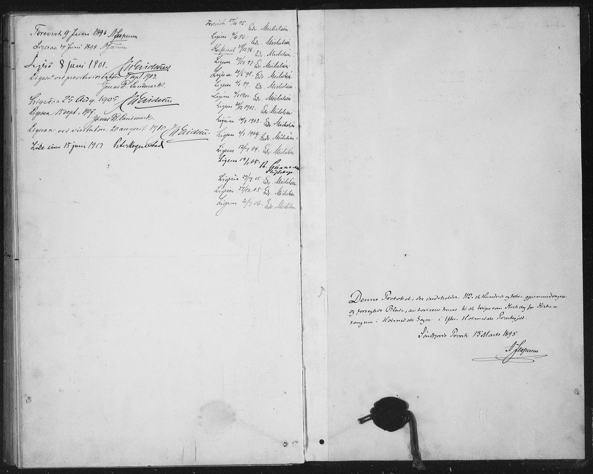 Fjaler sokneprestembete, AV/SAB-A-79801/H/Hab/Habb/L0002: Klokkerbok nr. B 2, 1895-1915