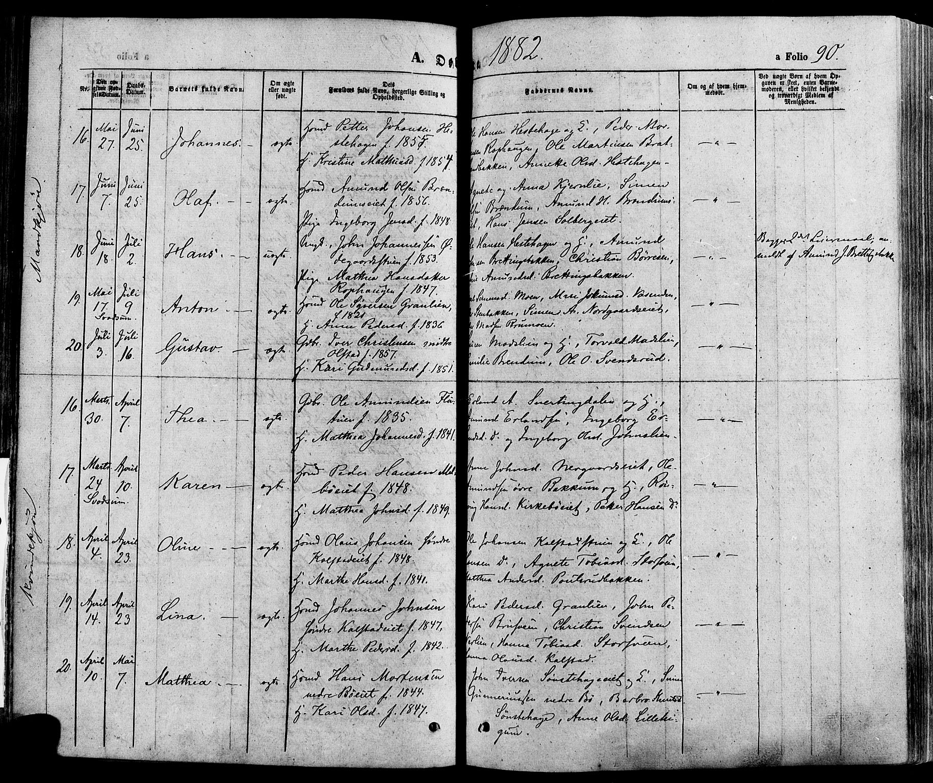 Gausdal prestekontor, SAH/PREST-090/H/Ha/Haa/L0010: Ministerialbok nr. 10, 1867-1886, s. 90