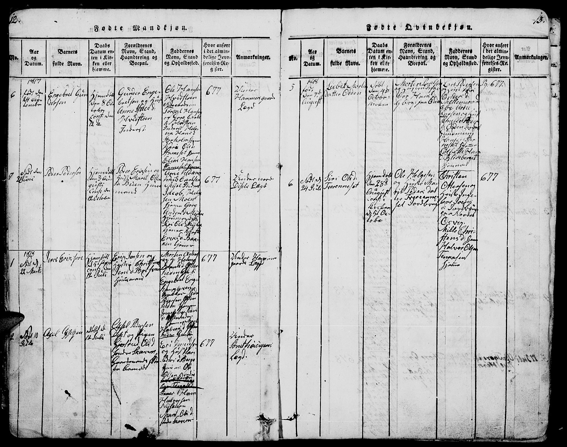 Trysil prestekontor, AV/SAH-PREST-046/H/Ha/Hab/L0005: Klokkerbok nr. 5, 1814-1877, s. 12-13