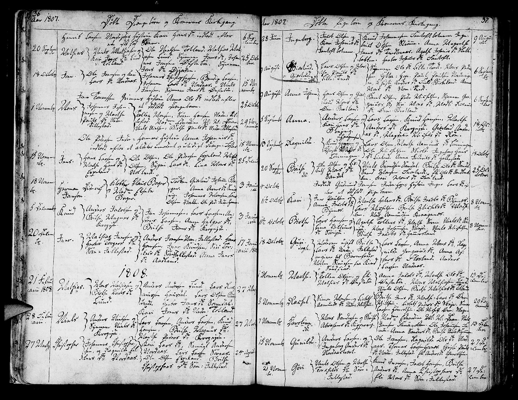 Fana Sokneprestembete, AV/SAB-A-75101/H/Haa/Haaa/L0006: Ministerialbok nr. A 6, 1800-1815, s. 36-37