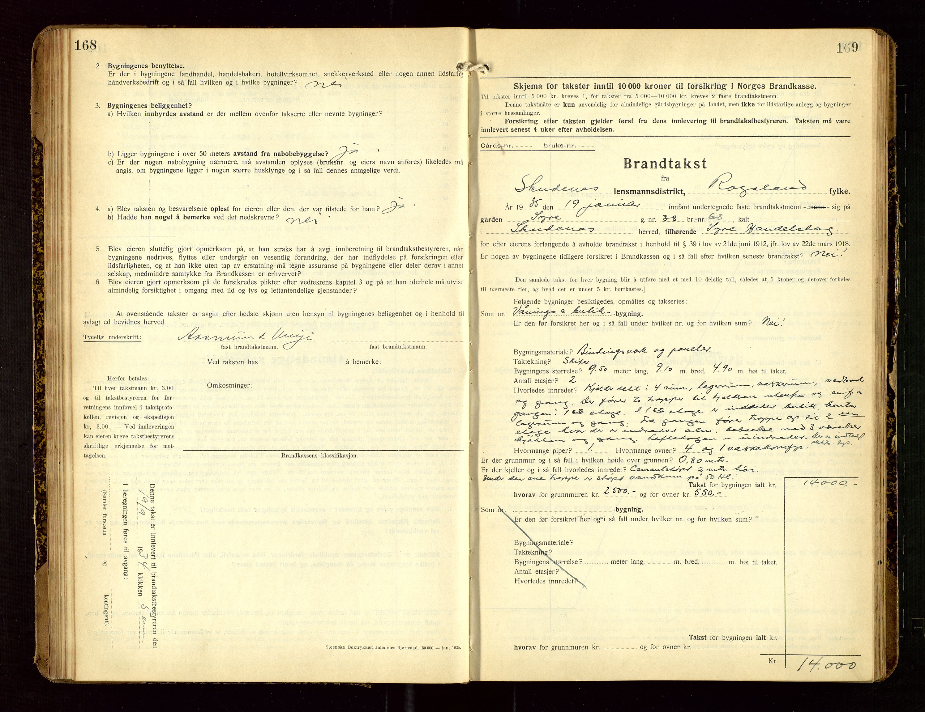 Skudenes lensmannskontor, SAST/A-100444/Gob/L0002: "Brandtakstprotokoll", 1925-1952, s. 168-169