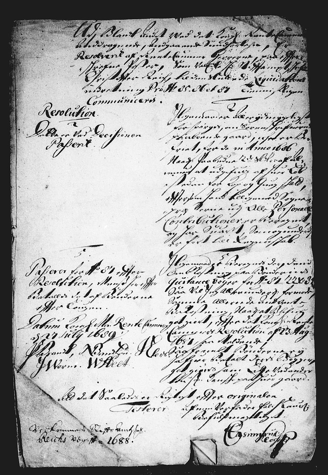 Rentekammeret inntil 1814, Reviderte regnskaper, Stiftamtstueregnskaper, Bergen stiftamt, AV/RA-EA-6043/R/Rc/L0089: Bergen stiftamt, 1688-1689
