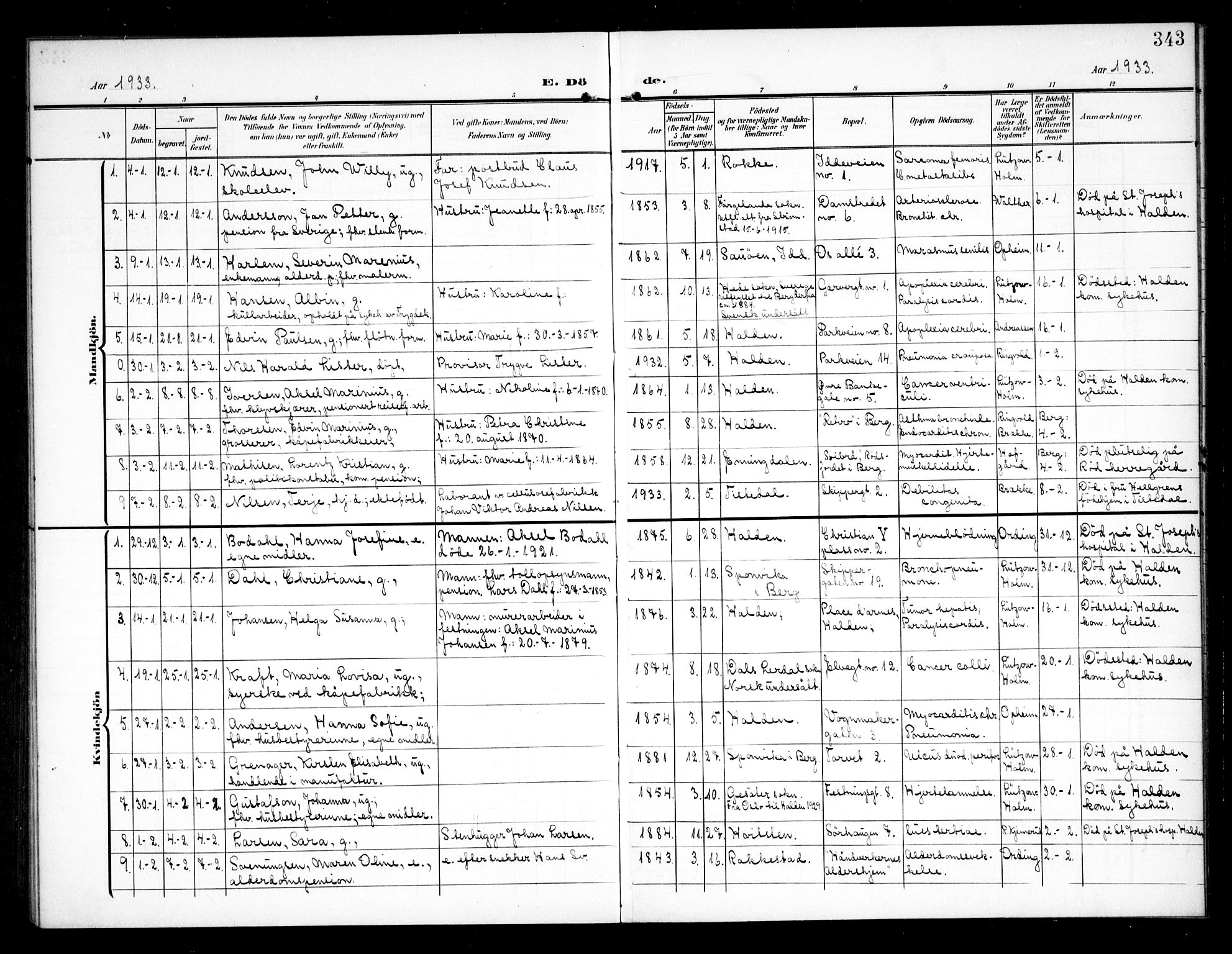 Halden prestekontor Kirkebøker, SAO/A-10909/G/Ga/L0011: Klokkerbok nr. 11, 1906-1934, s. 343