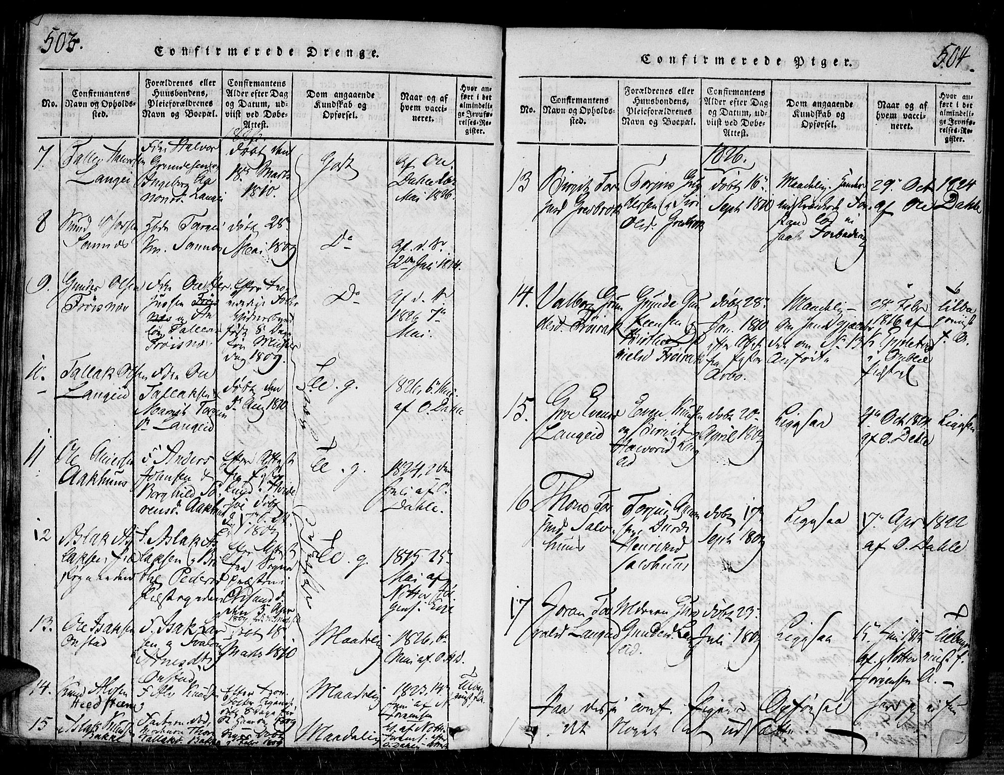 Bygland sokneprestkontor, AV/SAK-1111-0006/F/Fa/Fab/L0003: Ministerialbok nr. A 3, 1816-1841, s. 503-504