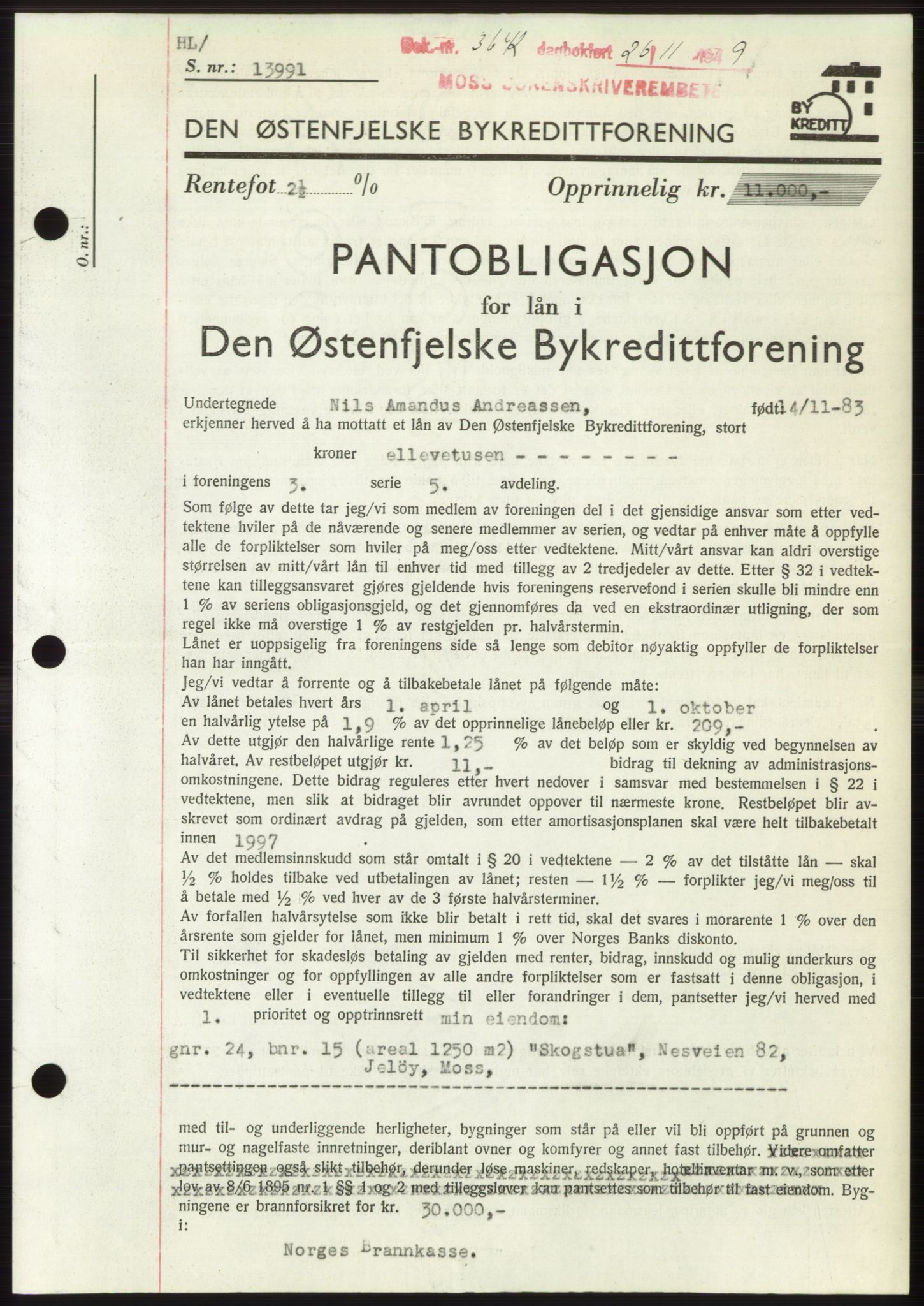 Moss sorenskriveri, SAO/A-10168: Pantebok nr. B23, 1949-1950, Dagboknr: 3642/1949