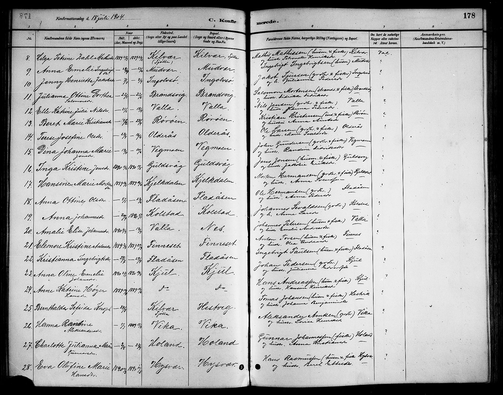 Ministerialprotokoller, klokkerbøker og fødselsregistre - Nordland, AV/SAT-A-1459/816/L0253: Klokkerbok nr. 816C03, 1886-1905, s. 178