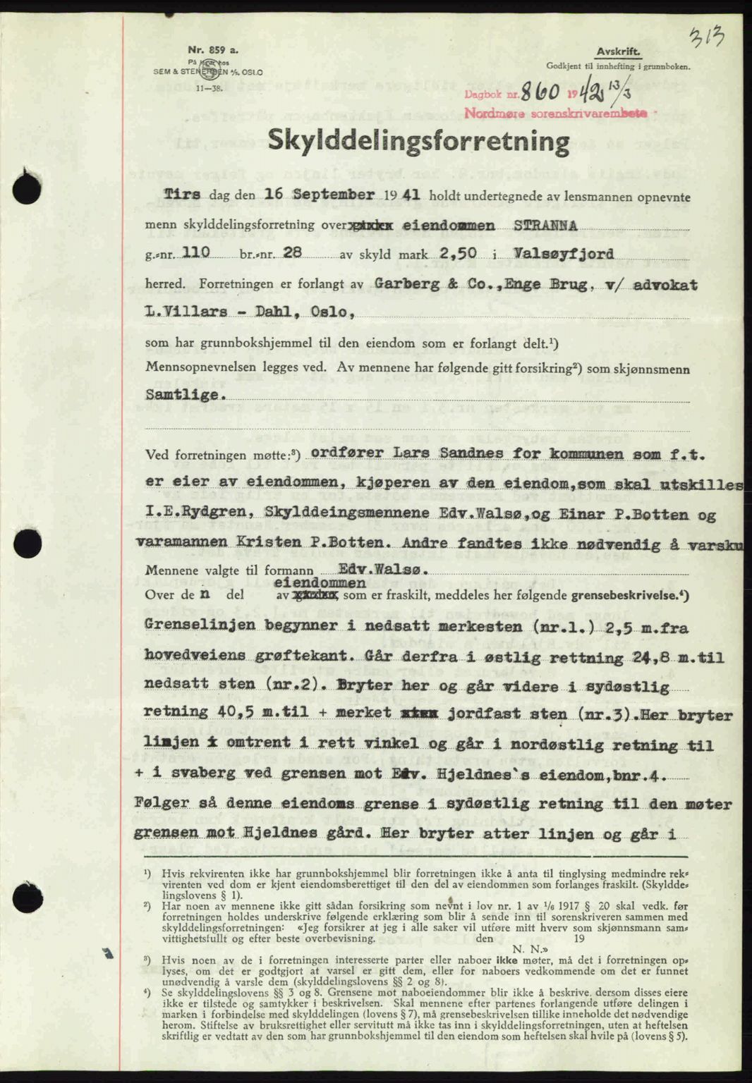 Nordmøre sorenskriveri, SAT/A-4132/1/2/2Ca: Pantebok nr. A92, 1942-1942, Dagboknr: 860/1942