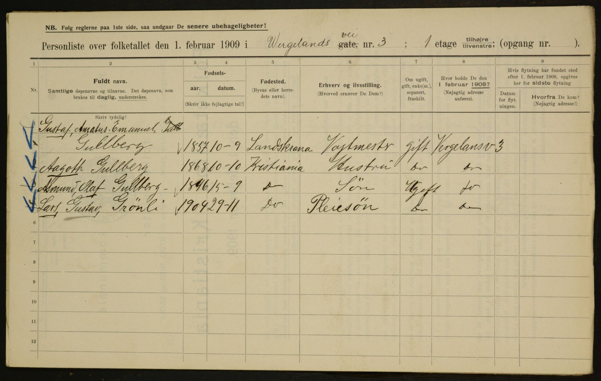 OBA, Kommunal folketelling 1.2.1909 for Kristiania kjøpstad, 1909, s. 115965