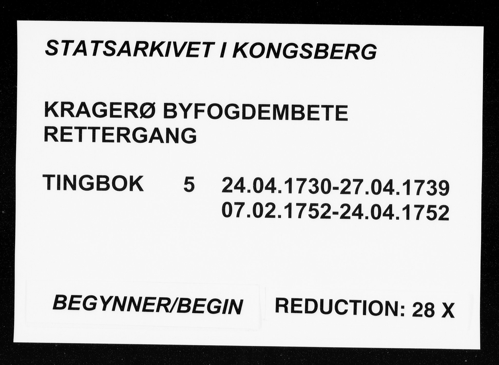 Kragerø byfogd, AV/SAKO-A-215/F/Fa/L0005: Tingbok, 1730-1752