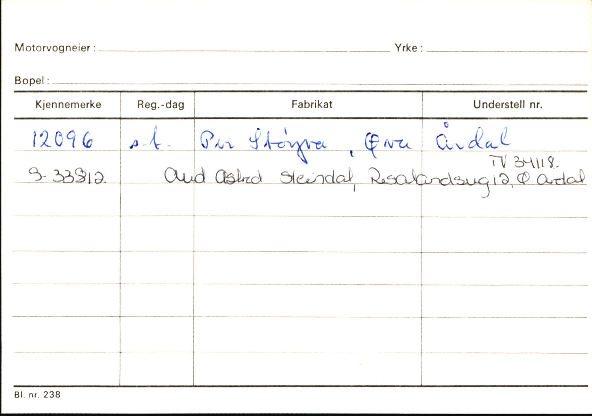 Statens vegvesen, Sogn og Fjordane vegkontor, SAB/A-5301/4/F/L0146: Registerkort Årdal R-Å samt diverse kort, 1945-1975, s. 575