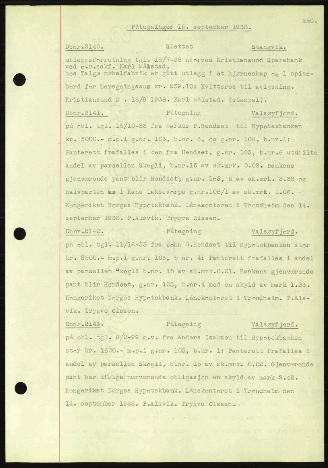 Nordmøre sorenskriveri, SAT/A-4132/1/2/2Ca: Pantebok nr. C80, 1936-1939, Dagboknr: 2140/1938