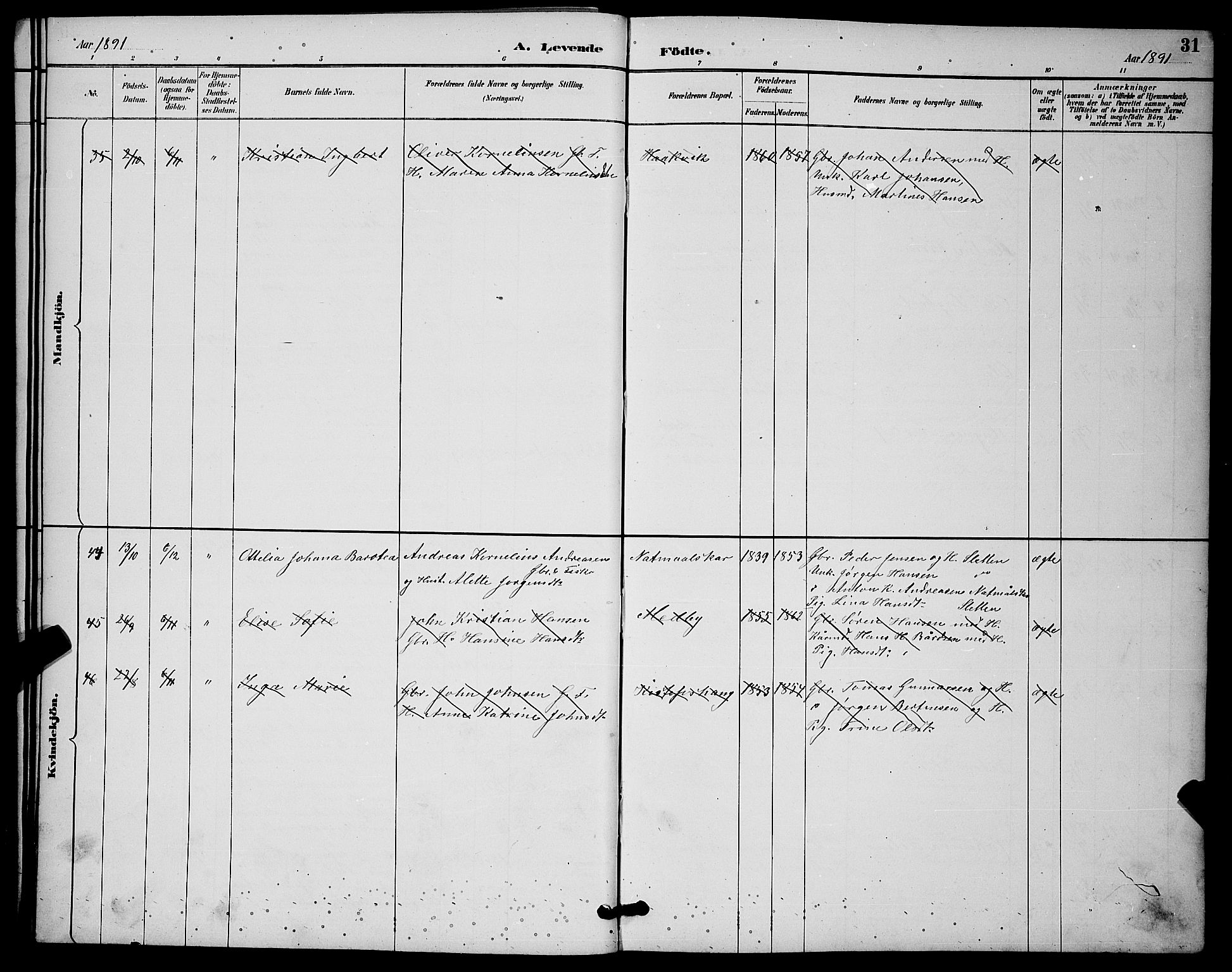 Ibestad sokneprestembete, SATØ/S-0077/H/Ha/Hab/L0015klokker: Klokkerbok nr. 15, 1888-1899, s. 31