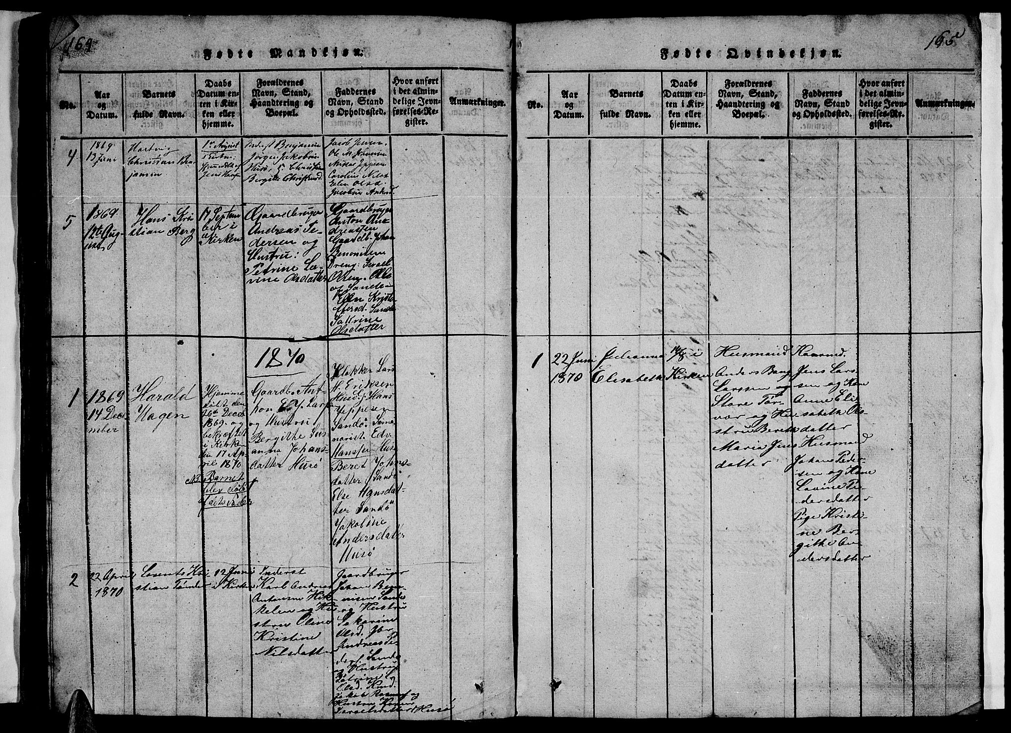 Ministerialprotokoller, klokkerbøker og fødselsregistre - Nordland, SAT/A-1459/840/L0581: Klokkerbok nr. 840C01, 1820-1873, s. 164-165
