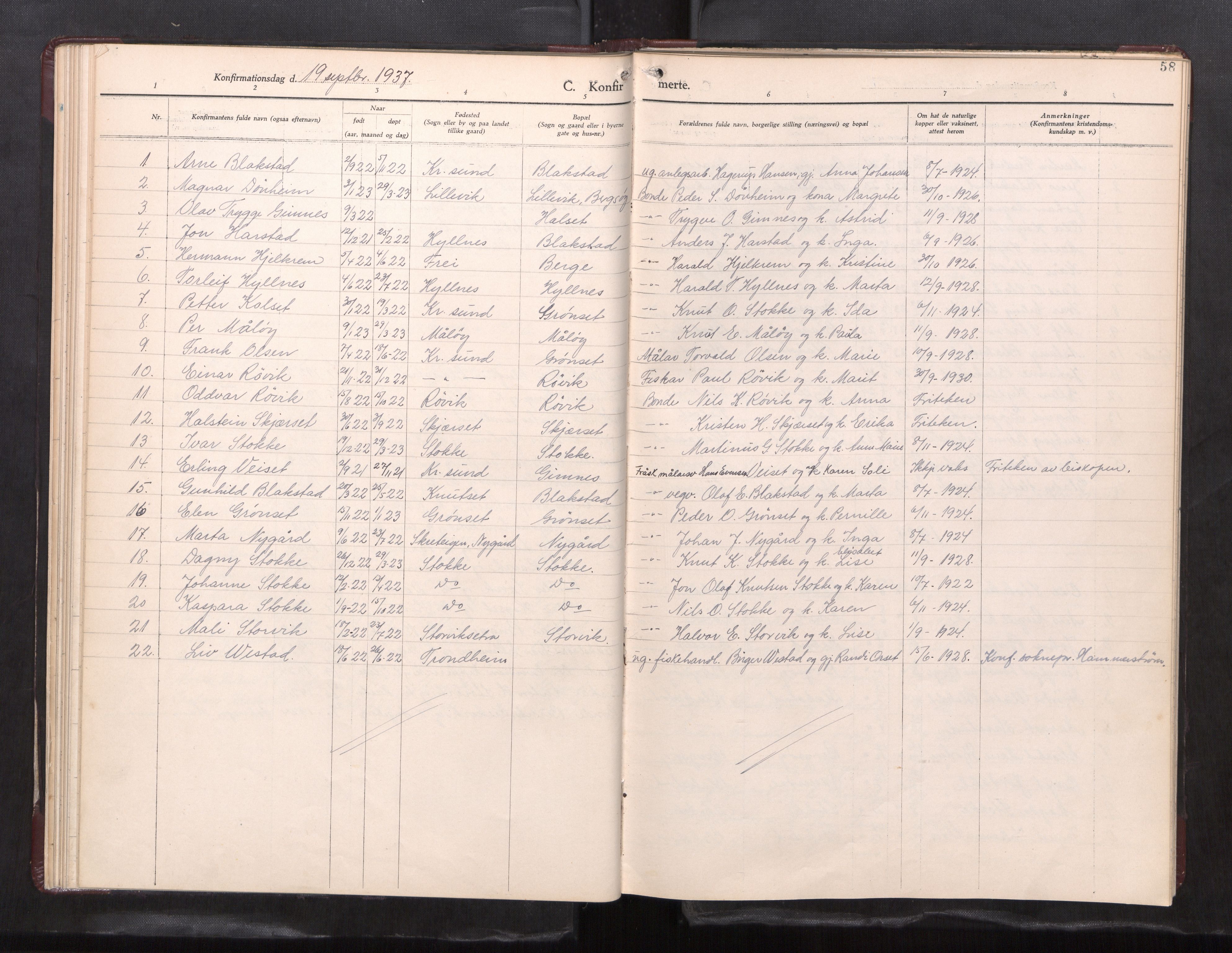 Ministerialprotokoller, klokkerbøker og fødselsregistre - Møre og Romsdal, AV/SAT-A-1454/585/L0974: Klokkerbok nr. 585---, 1930-1960, s. 58