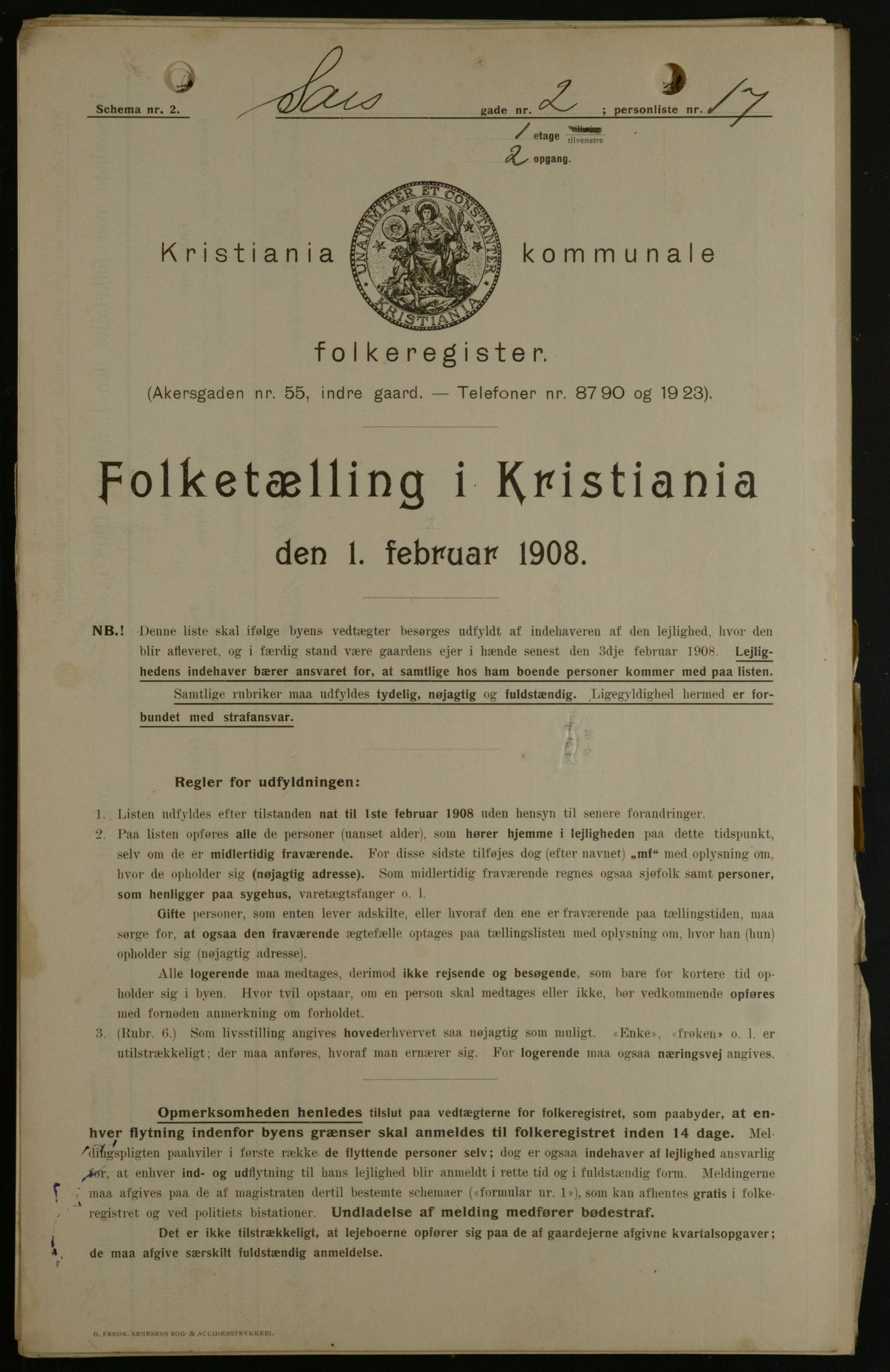 OBA, Kommunal folketelling 1.2.1908 for Kristiania kjøpstad, 1908, s. 80417