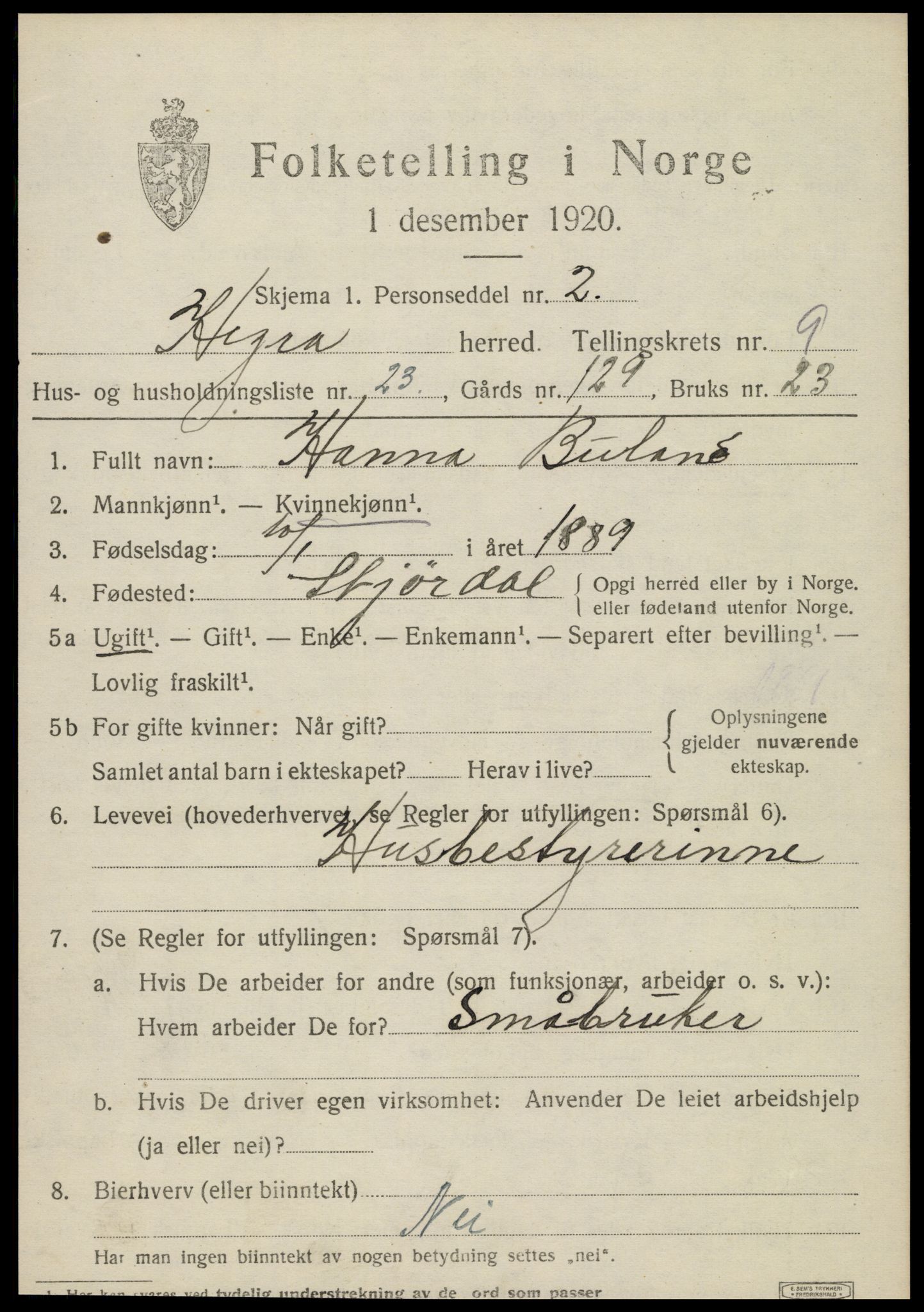 SAT, Folketelling 1920 for 1712 Hegra herred, 1920, s. 6222