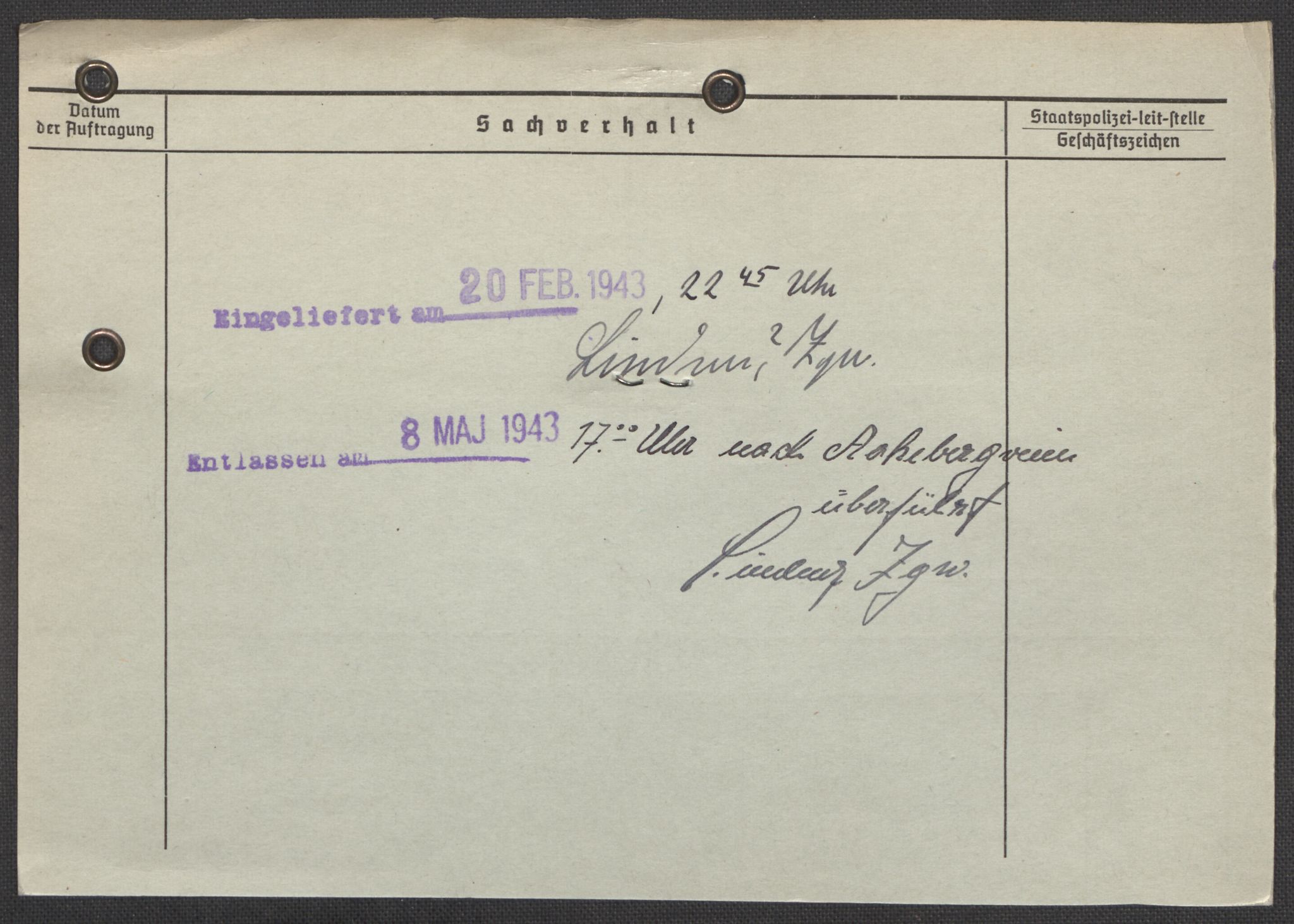Befehlshaber der Sicherheitspolizei und des SD, AV/RA-RAFA-5969/E/Ea/Eaa/L0007: Register over norske fanger i Møllergata 19: Lundb-N, 1940-1945, s. 1335