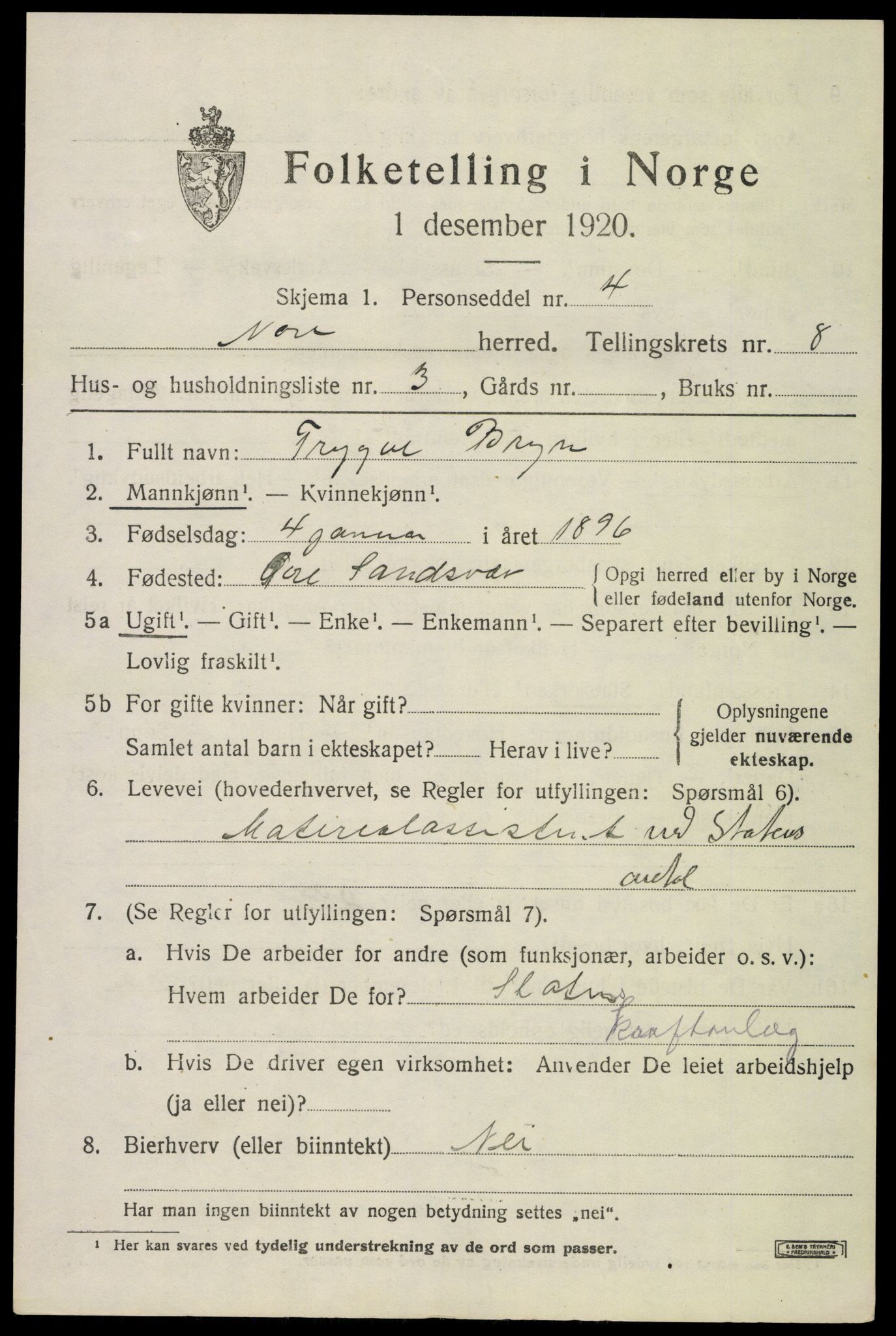 SAKO, Folketelling 1920 for 0633 Nore herred, 1920, s. 4024