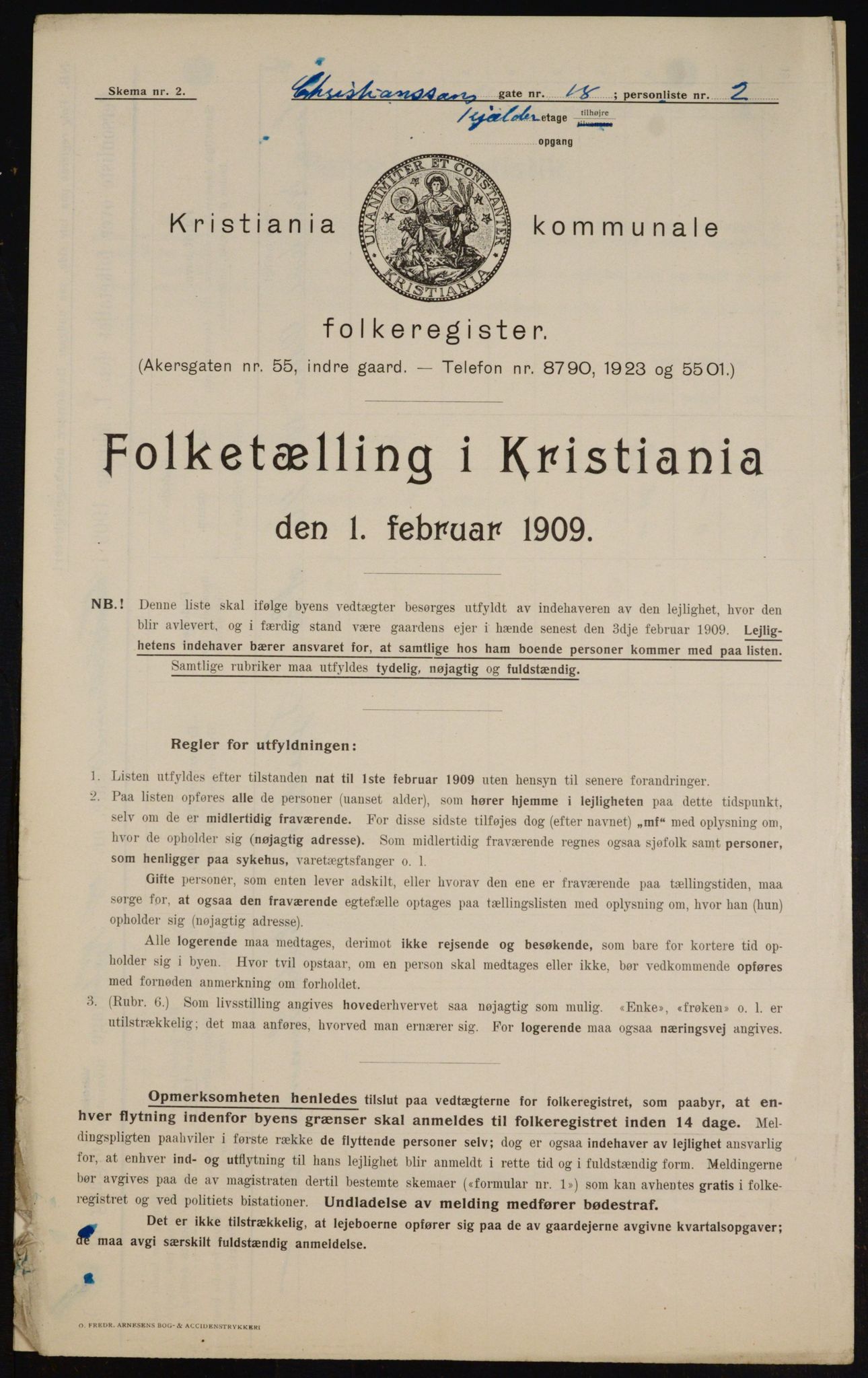 OBA, Kommunal folketelling 1.2.1909 for Kristiania kjøpstad, 1909, s. 49953