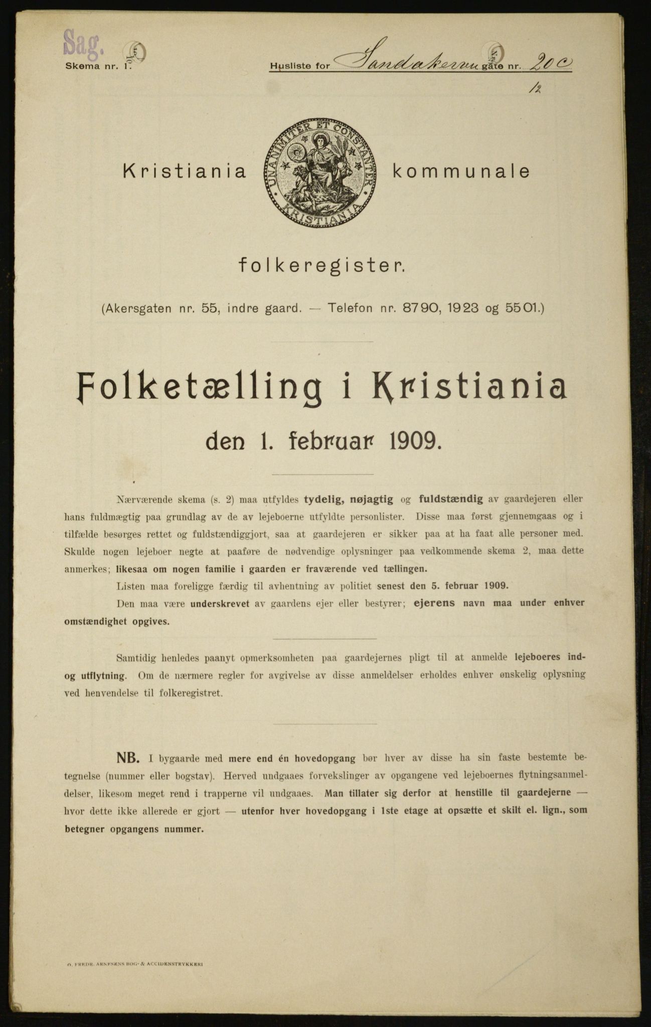 OBA, Kommunal folketelling 1.2.1909 for Kristiania kjøpstad, 1909, s. 78929