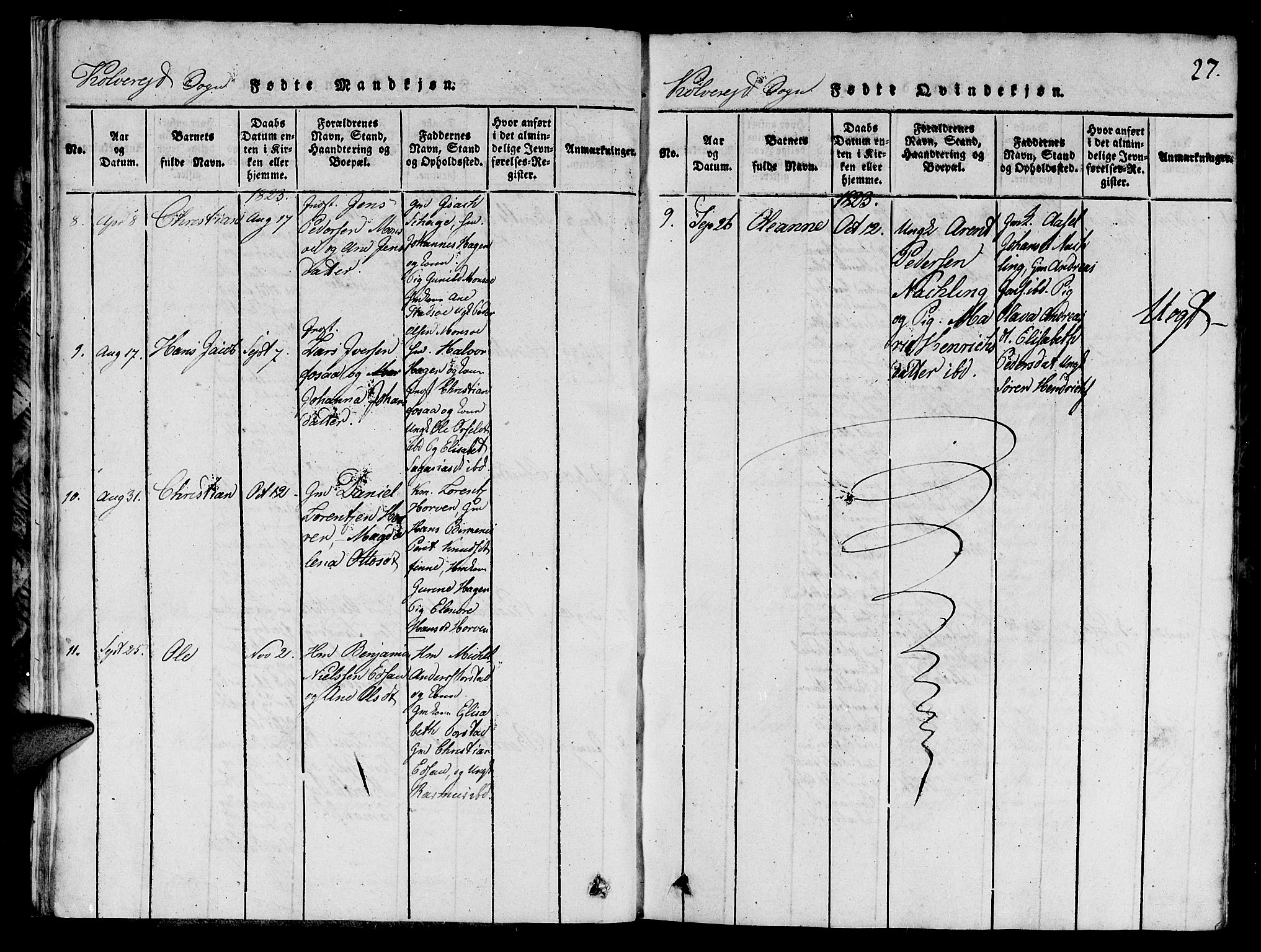 Ministerialprotokoller, klokkerbøker og fødselsregistre - Nord-Trøndelag, SAT/A-1458/780/L0648: Klokkerbok nr. 780C01 /1, 1815-1870, s. 27
