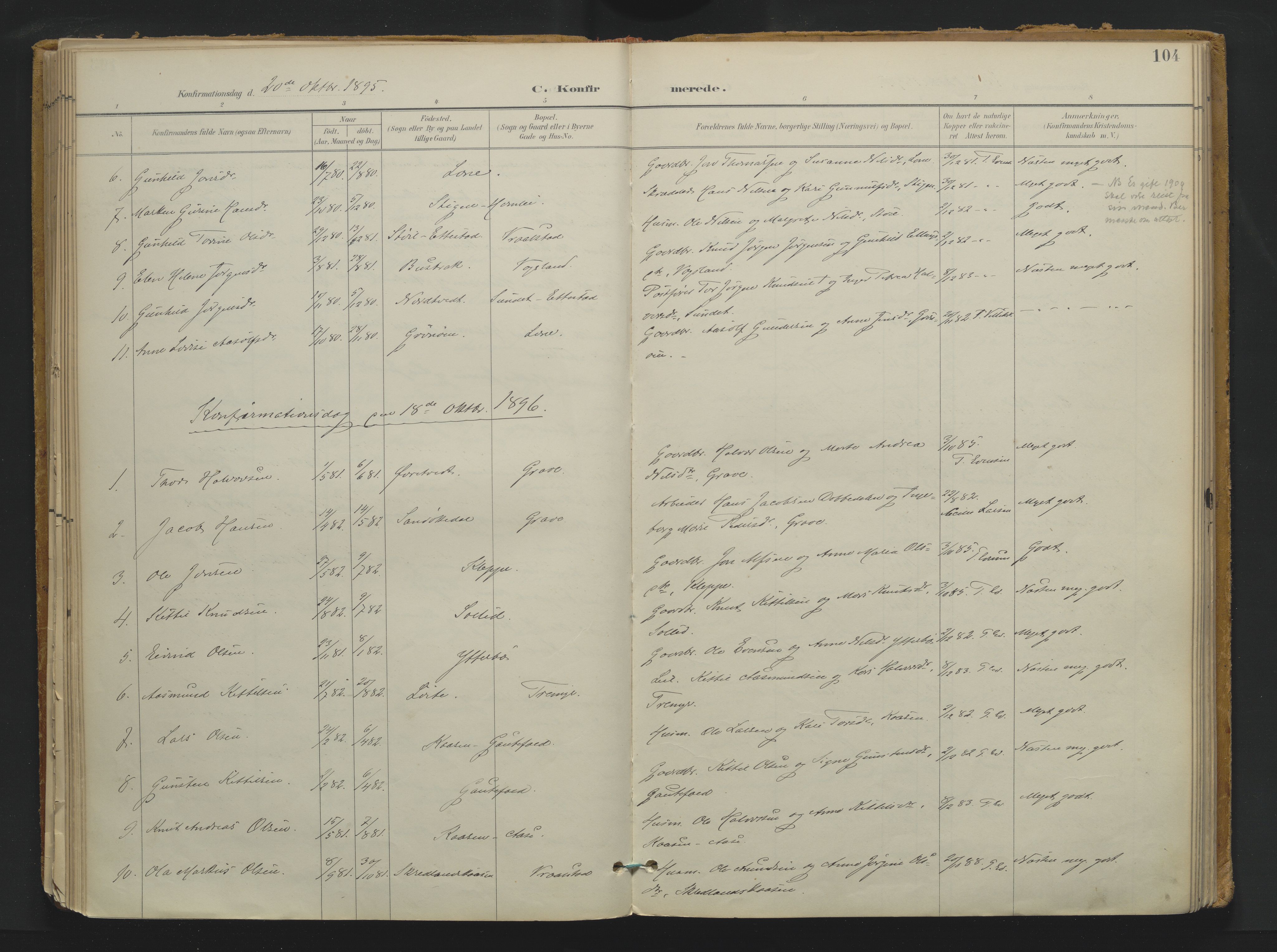 Drangedal kirkebøker, AV/SAKO-A-258/F/Fa/L0013: Ministerialbok nr. 13, 1895-1919, s. 104