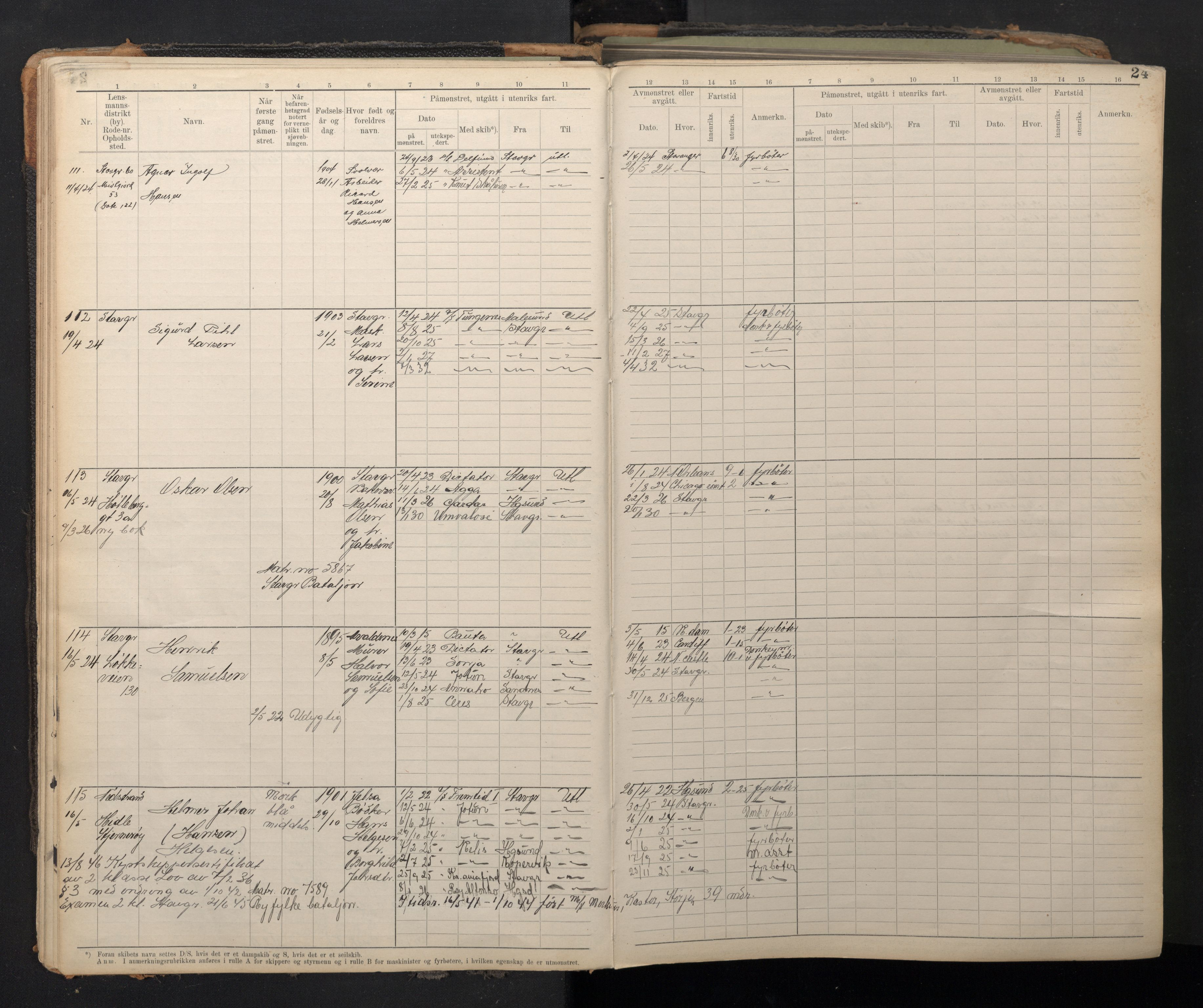 Stavanger sjømannskontor, AV/SAST-A-102006/F/Fe/L0004: Maskinist- og fyrbøterrulle, patentnr. 1-460 (dublett), 1921-1948, s. 27