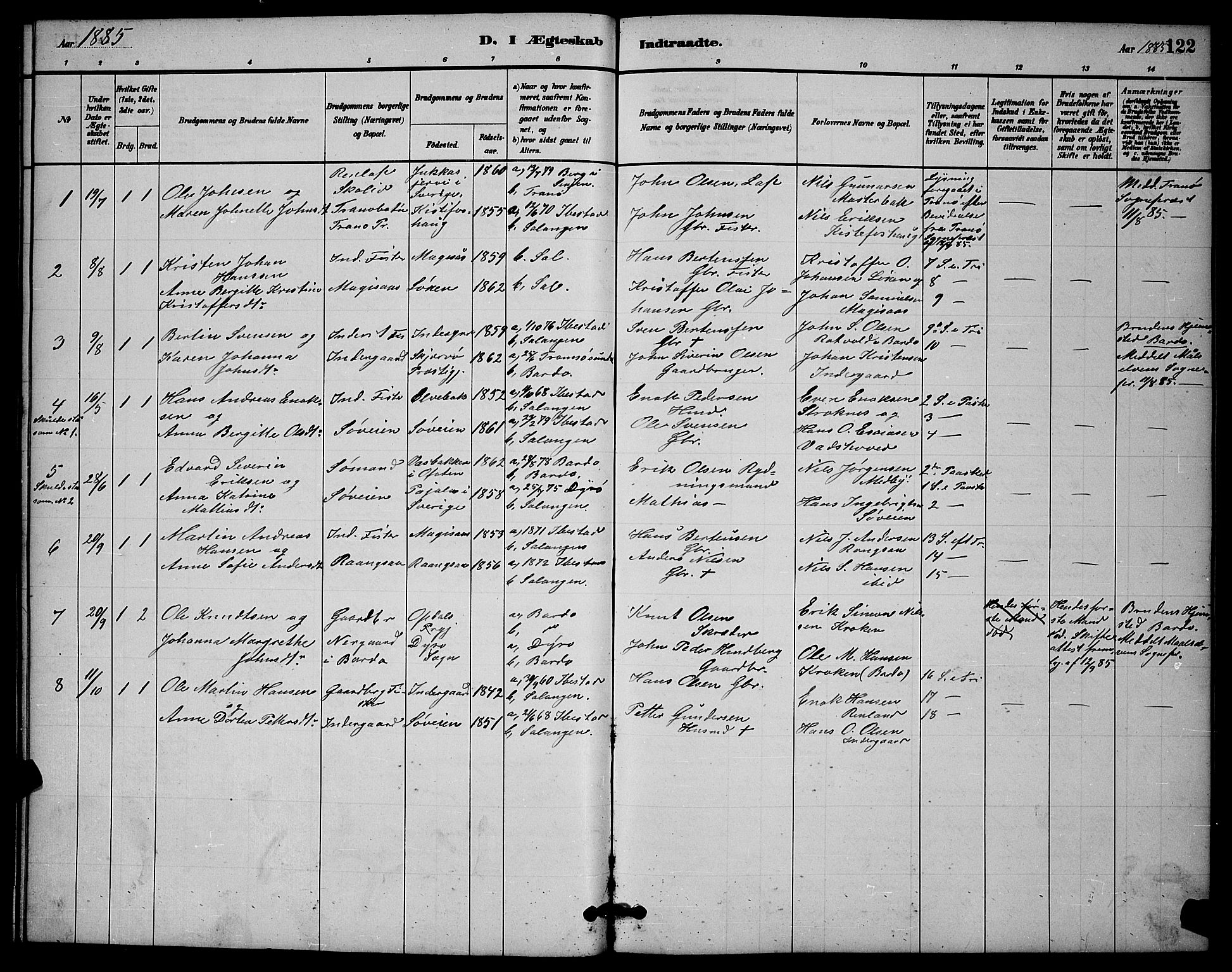 Ibestad sokneprestembete, AV/SATØ-S-0077/H/Ha/Hab/L0014klokker: Klokkerbok nr. 14, 1880-1887, s. 122