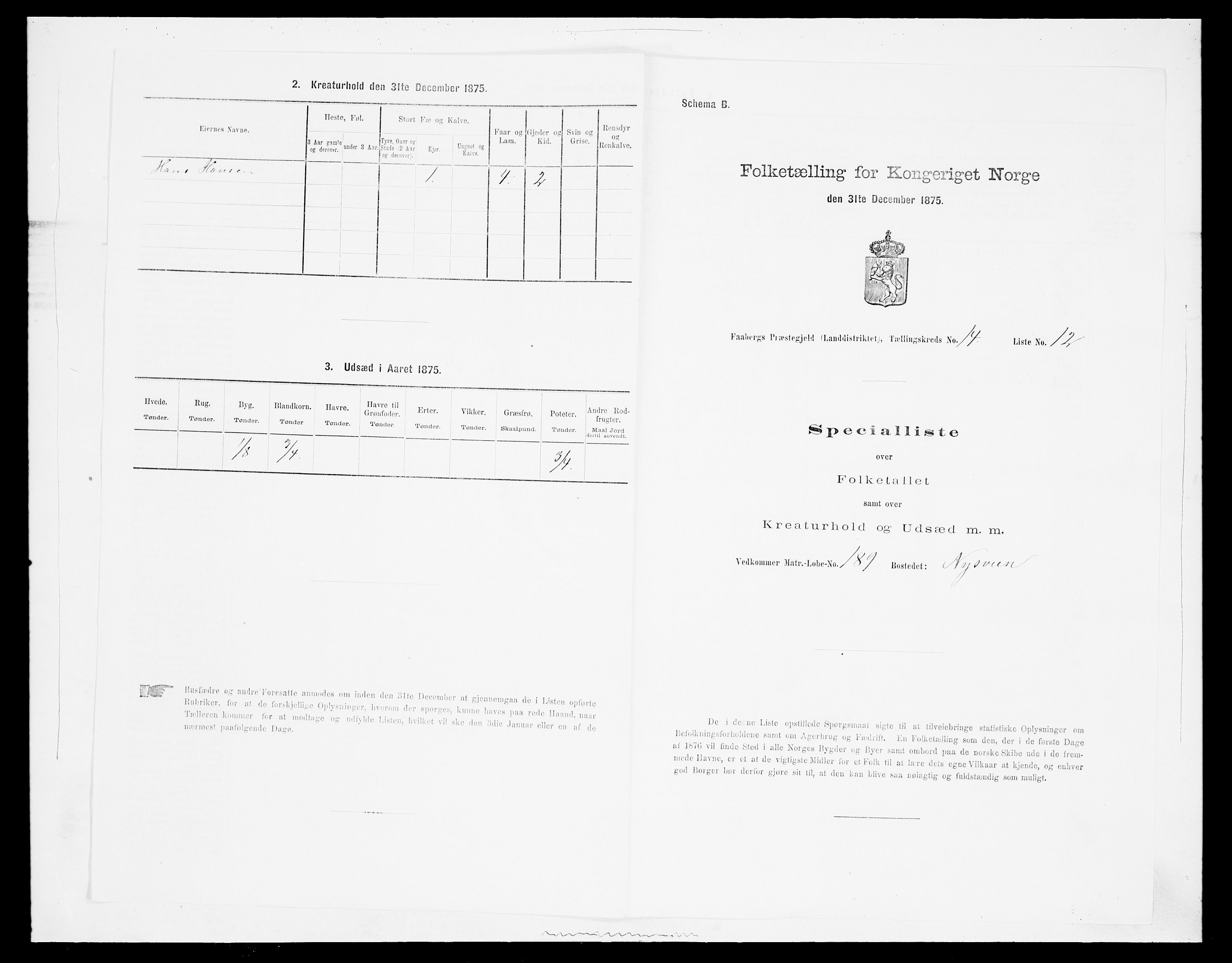 SAH, Folketelling 1875 for 0524L Fåberg prestegjeld, Fåberg sokn og Lillehammer landsokn, 1875, s. 1738