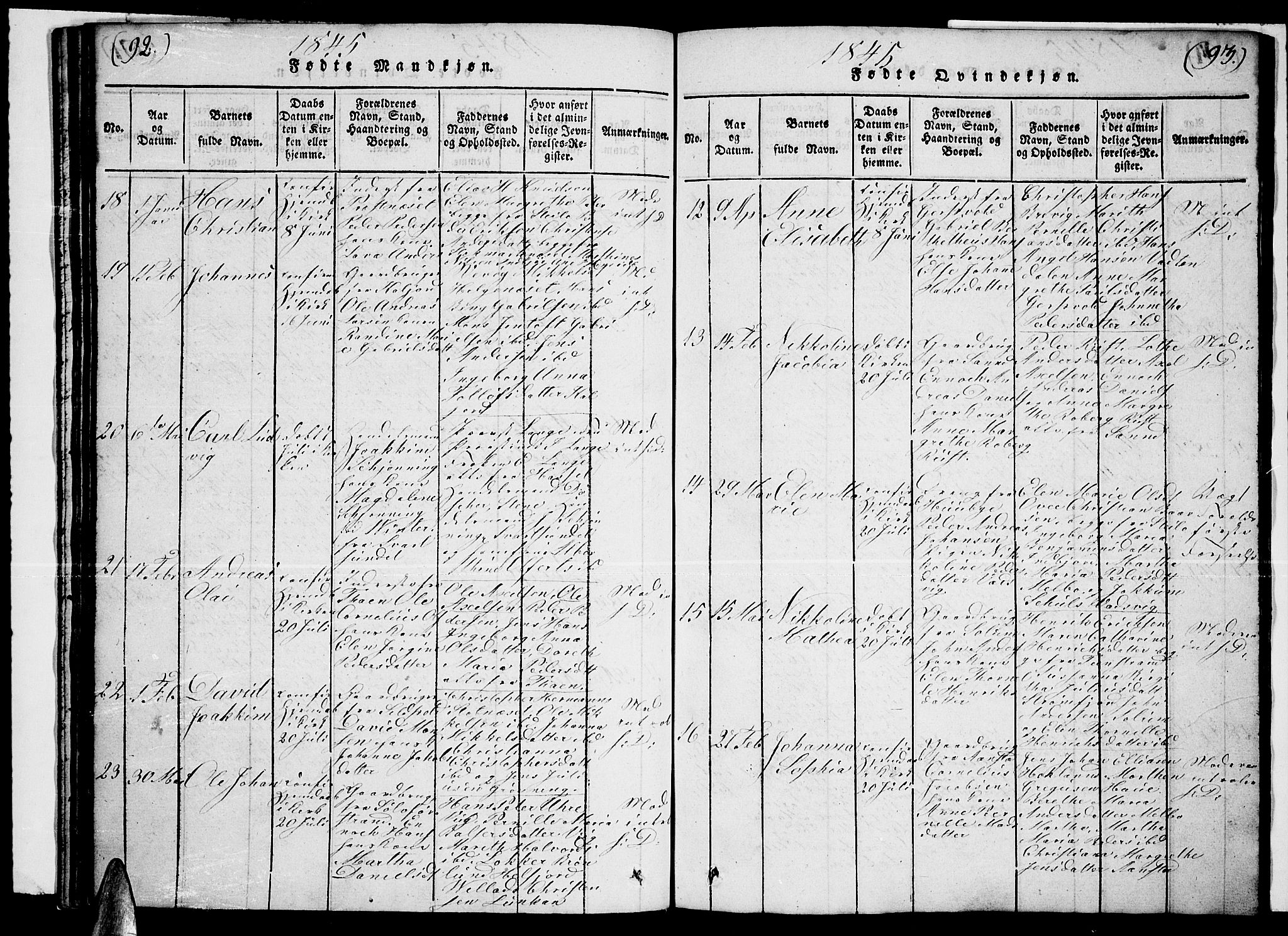 Ministerialprotokoller, klokkerbøker og fødselsregistre - Nordland, AV/SAT-A-1459/888/L1263: Klokkerbok nr. 888C02 /1, 1820-1850, s. 92-93