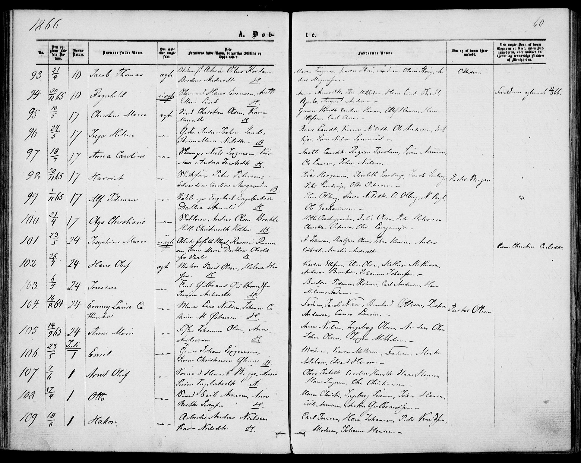 Borre kirkebøker, AV/SAKO-A-338/F/Fa/L0007: Ministerialbok nr. I 7, 1862-1867, s. 60