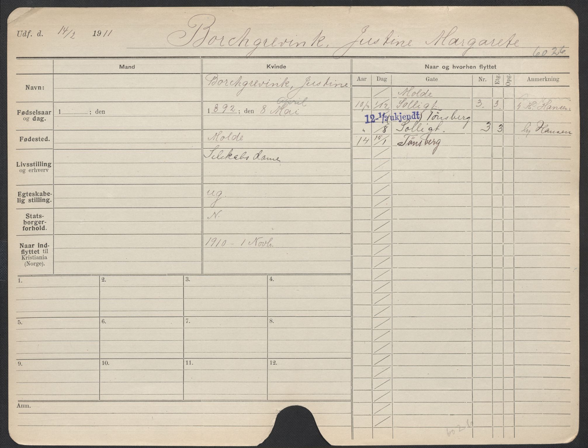 Oslo folkeregister, Registerkort, AV/SAO-A-11715/F/Fa/Fac/L0013: Kvinner, 1906-1914, s. 652a