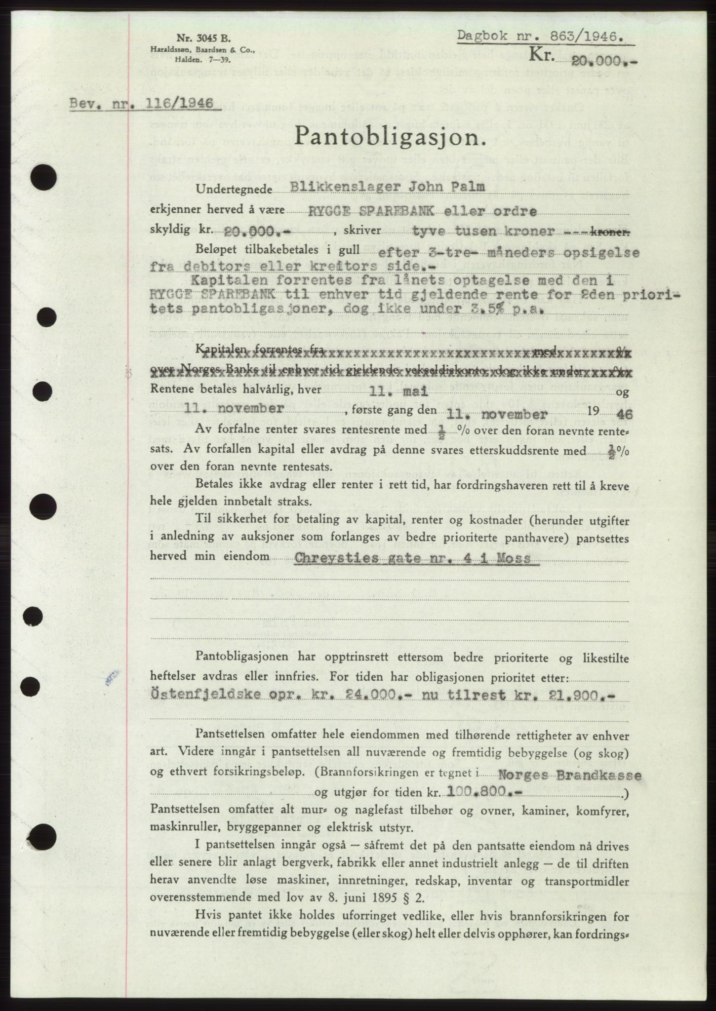 Moss sorenskriveri, SAO/A-10168: Pantebok nr. B15, 1946-1946, Dagboknr: 863/1946