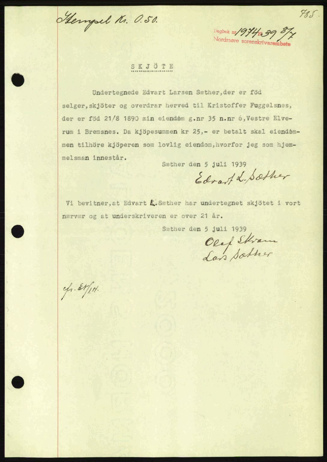 Nordmøre sorenskriveri, SAT/A-4132/1/2/2Ca: Pantebok nr. A86, 1939-1939, Dagboknr: 1974/1939