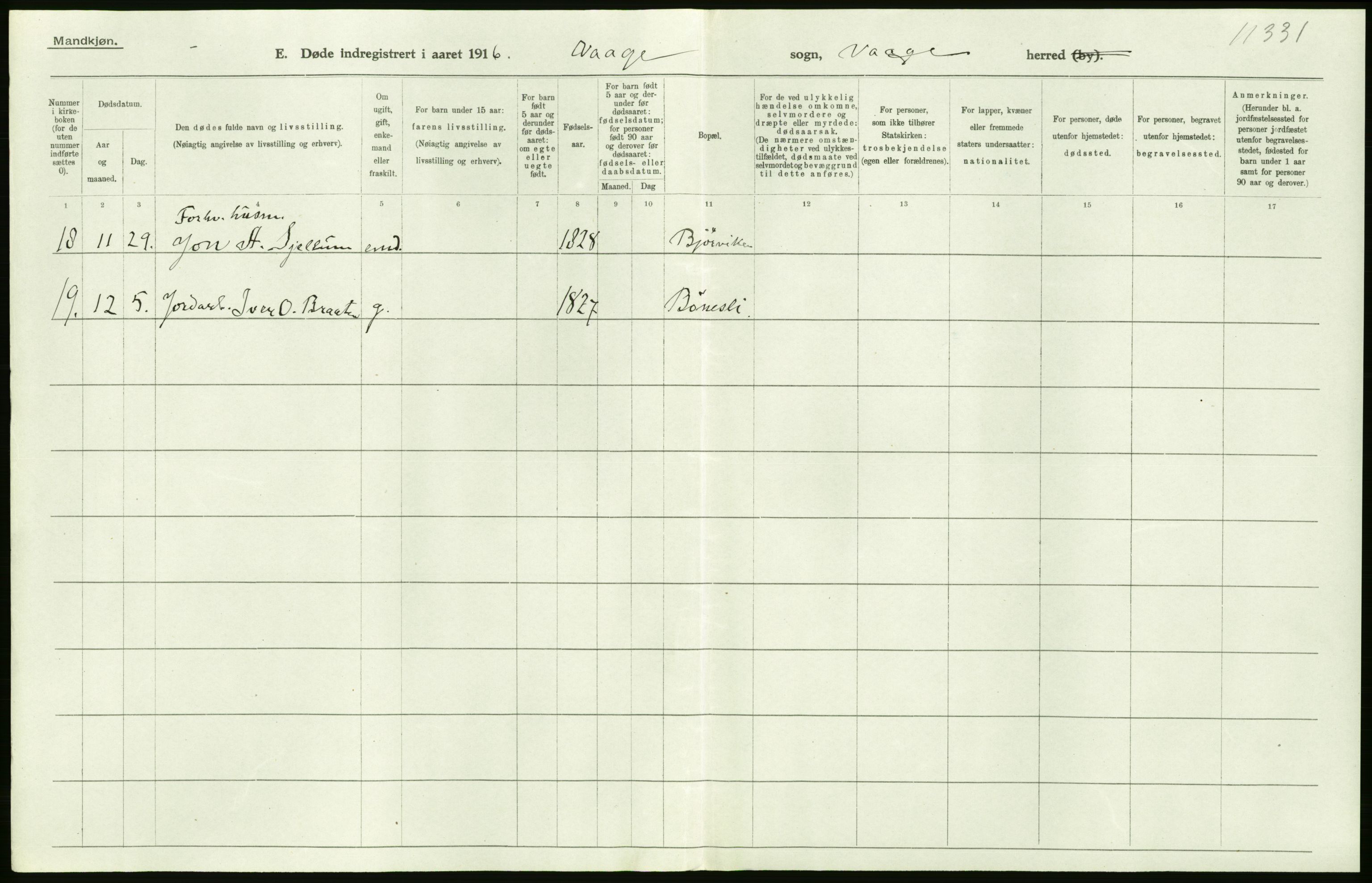 Statistisk sentralbyrå, Sosiodemografiske emner, Befolkning, AV/RA-S-2228/D/Df/Dfb/Dfbf/L0016: Kristians amt: Døde. Bygder og byer., 1916, s. 30