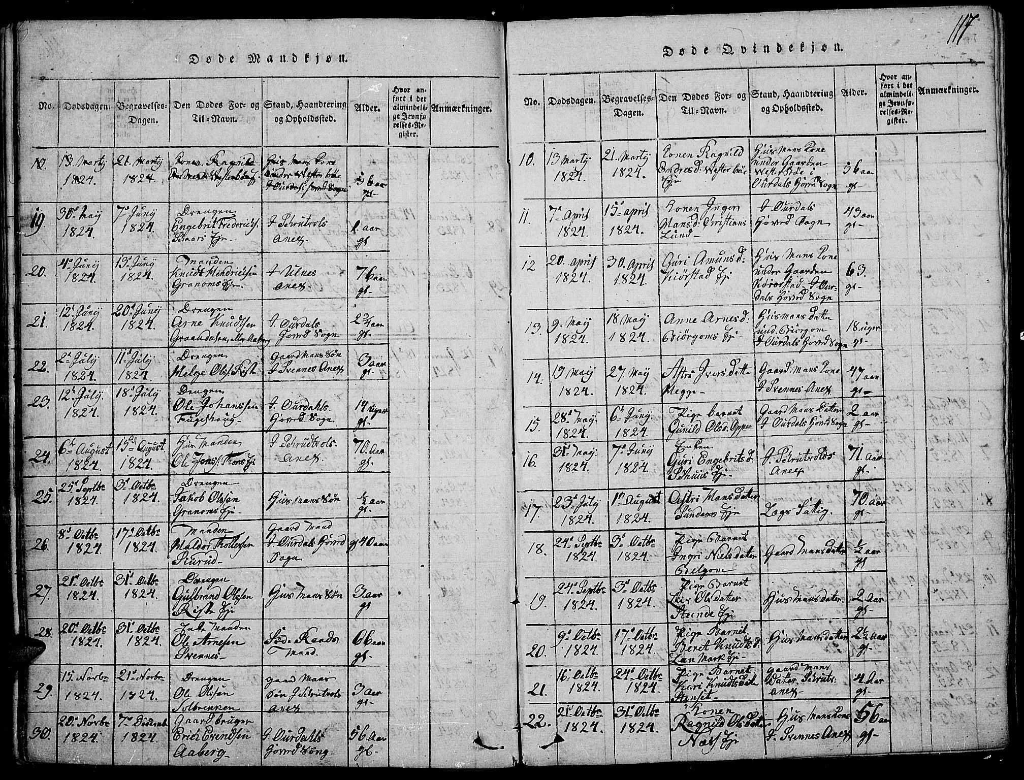 Nord-Aurdal prestekontor, SAH/PREST-132/H/Ha/Haa/L0002: Ministerialbok nr. 2, 1816-1828, s. 117