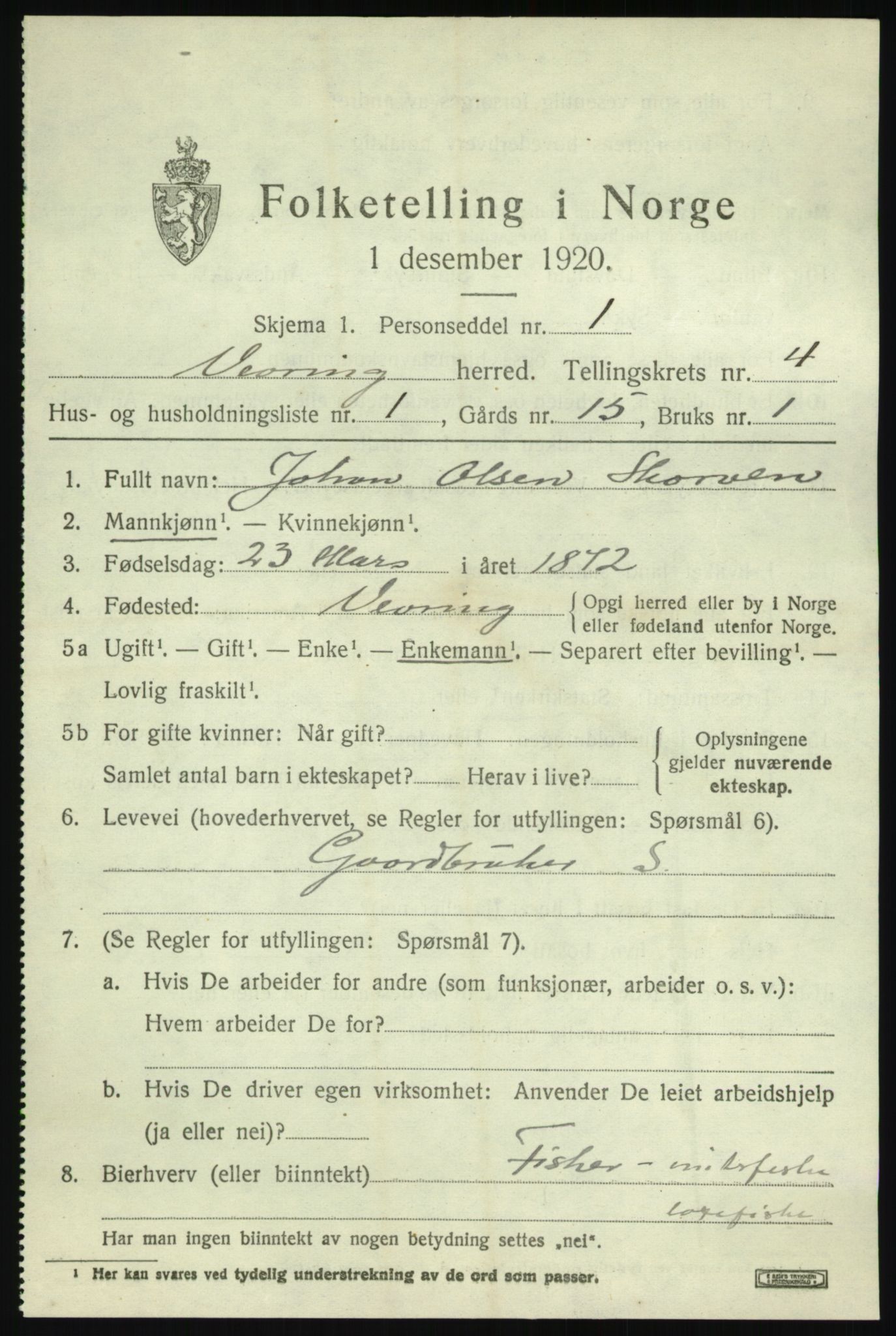 SAB, Folketelling 1920 for 1434 Vevring herred, 1920, s. 1320