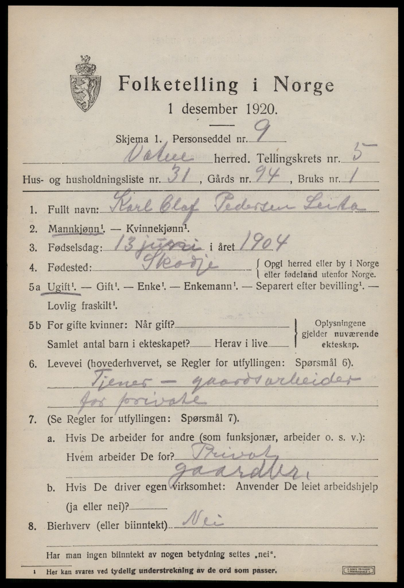 SAT, Folketelling 1920 for 1530 Vatne herred, 1920, s. 2628
