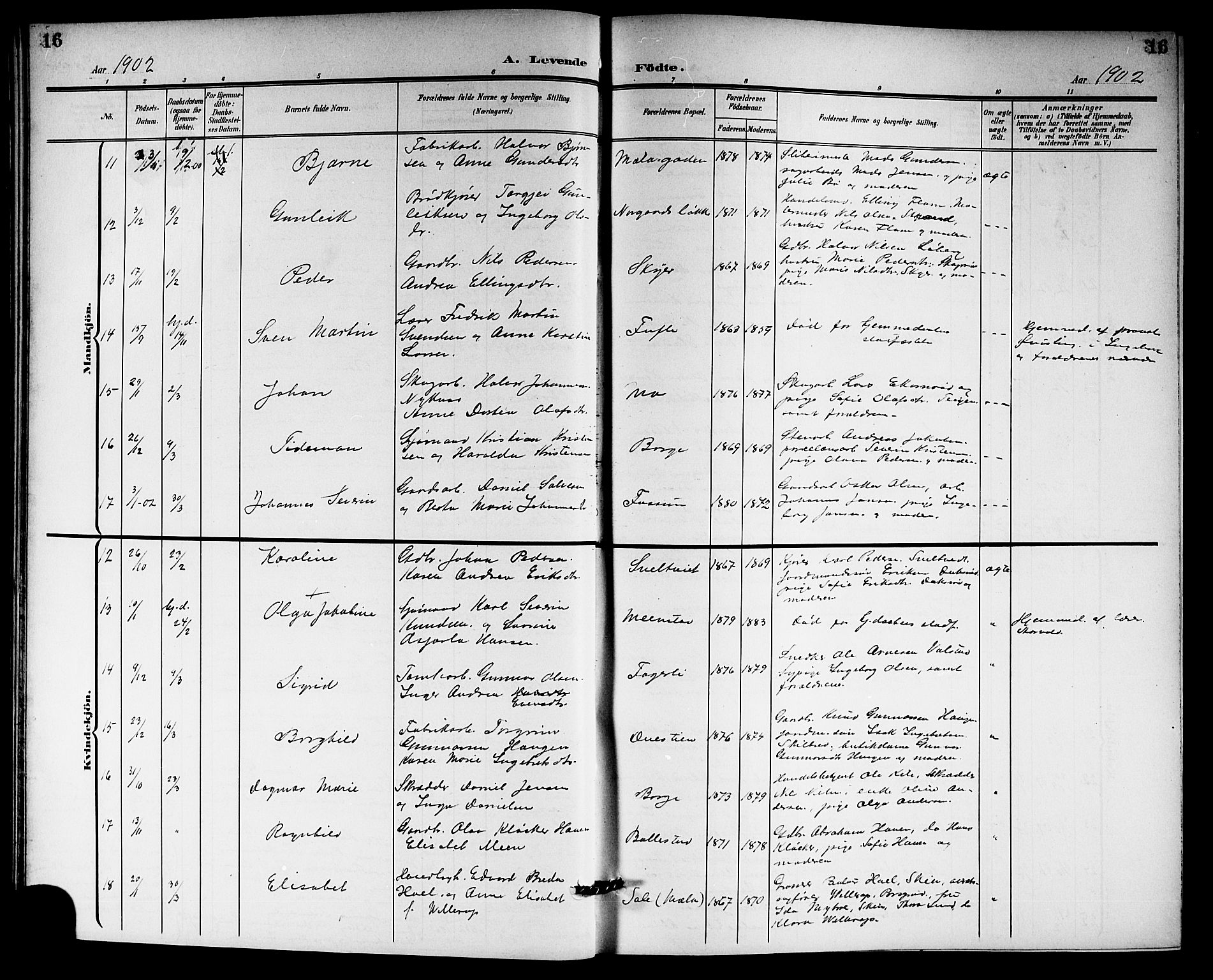 Gjerpen kirkebøker, AV/SAKO-A-265/G/Ga/L0003: Klokkerbok nr. I 3, 1901-1919, s. 16