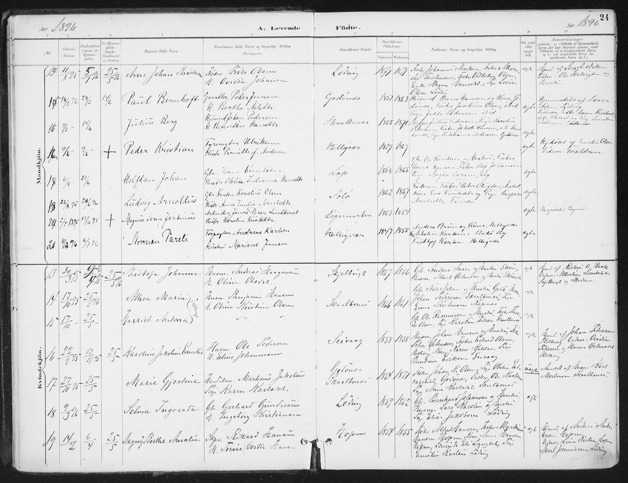 Ministerialprotokoller, klokkerbøker og fødselsregistre - Nordland, AV/SAT-A-1459/802/L0055: Ministerialbok nr. 802A02, 1894-1915, s. 24