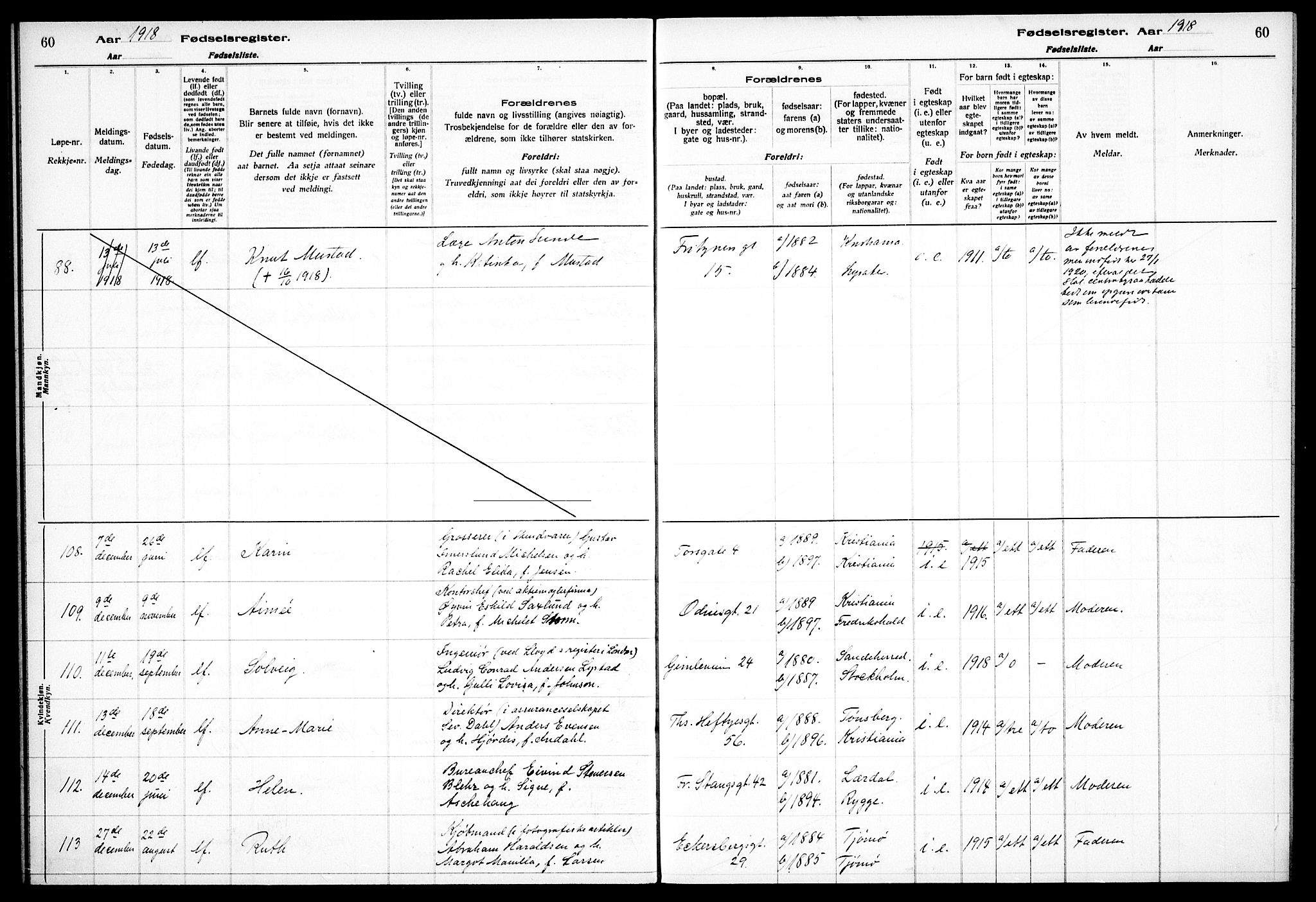 Frogner prestekontor Kirkebøker, AV/SAO-A-10886/J/Ja/L0001: Fødselsregister nr. 1, 1916-1927, s. 60