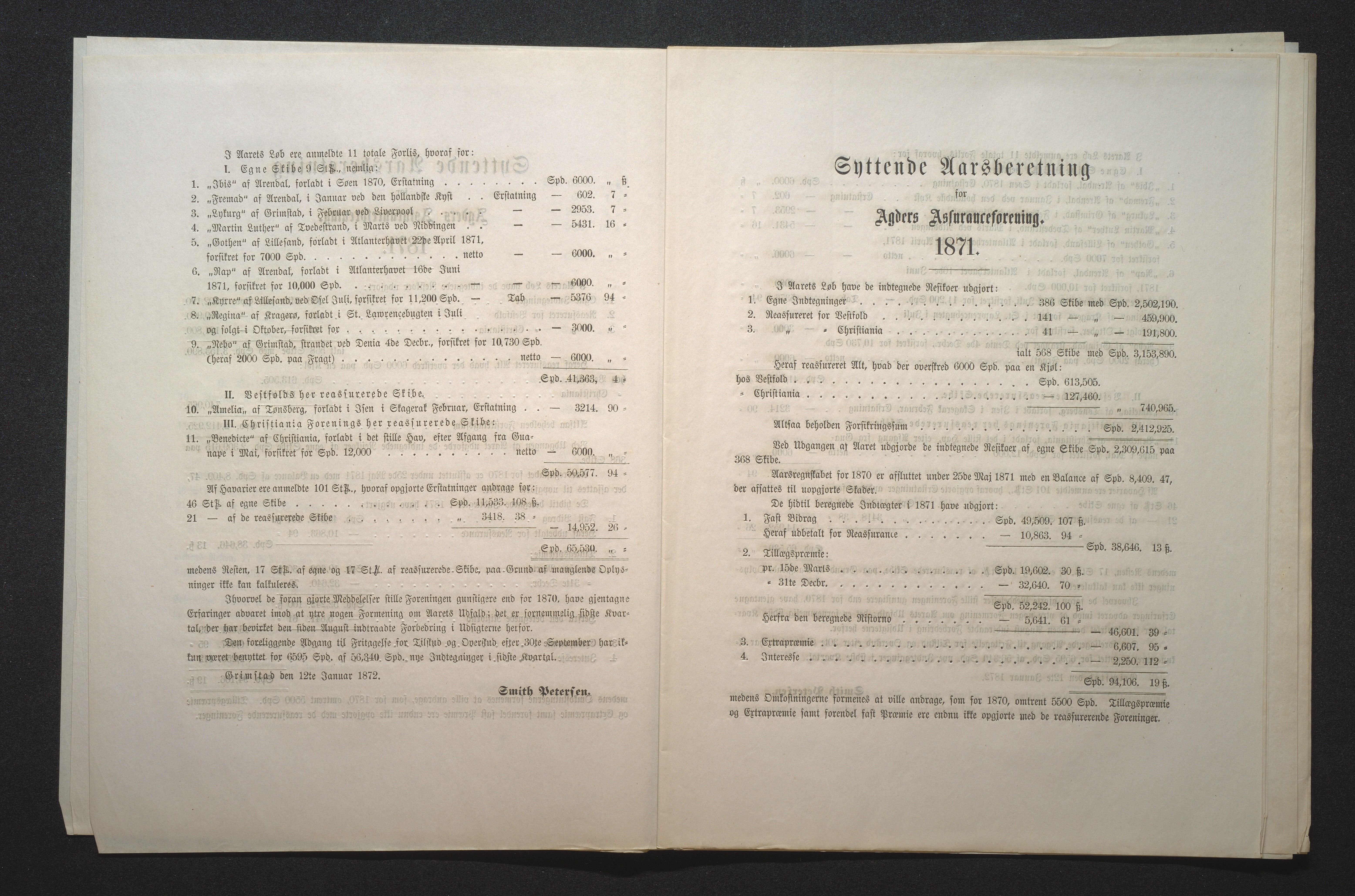 Agders Gjensidige Assuranceforening, AAKS/PA-1718/05/L0001: Regnskap, seilavdeling, pakkesak, 1855-1880