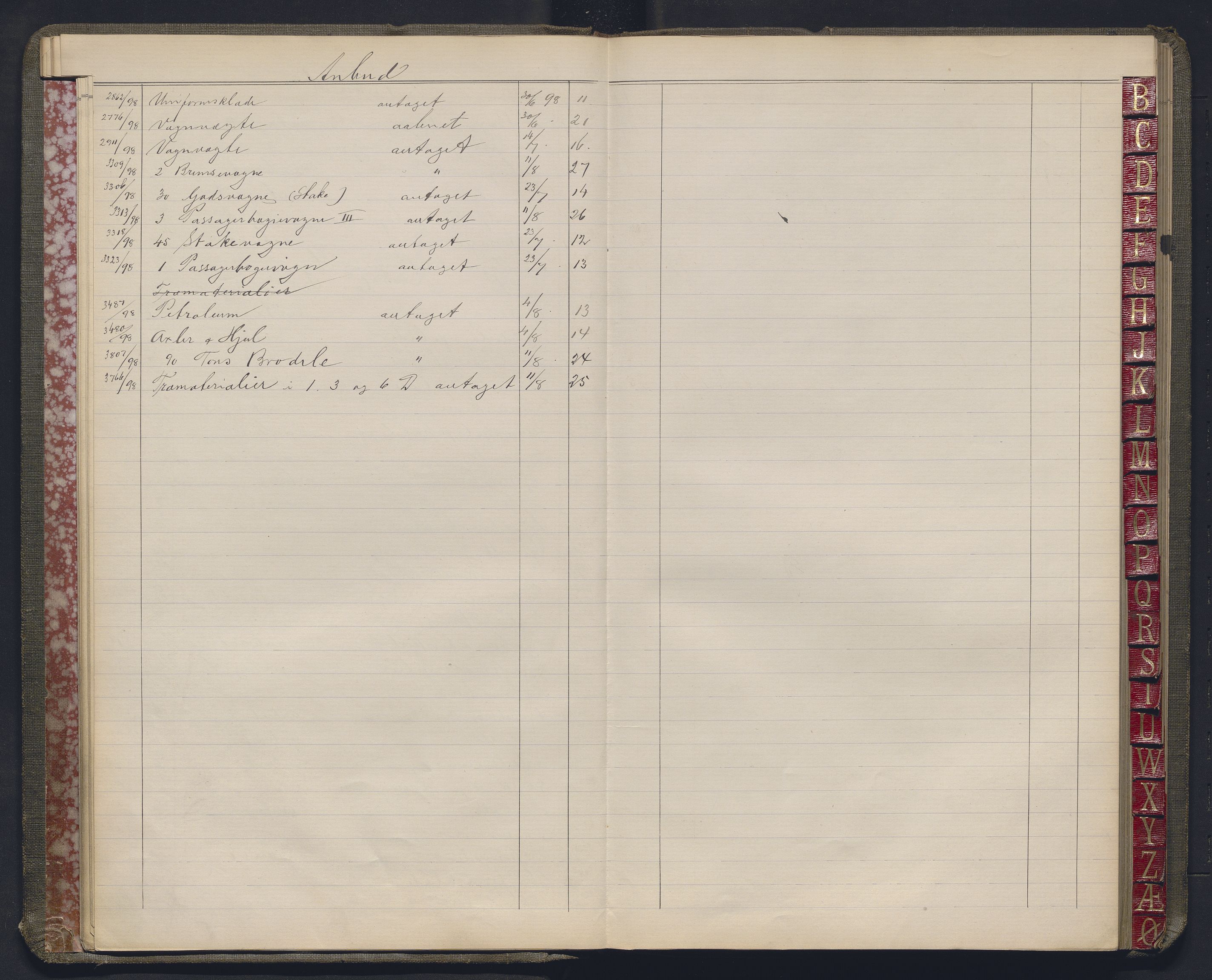 Norges statsbaner, Administrasjons- økonomi- og personalavdelingen, RA/S-3412/A/Aa/L0030: Register til forhandlingsprotokoll, 1895-1898