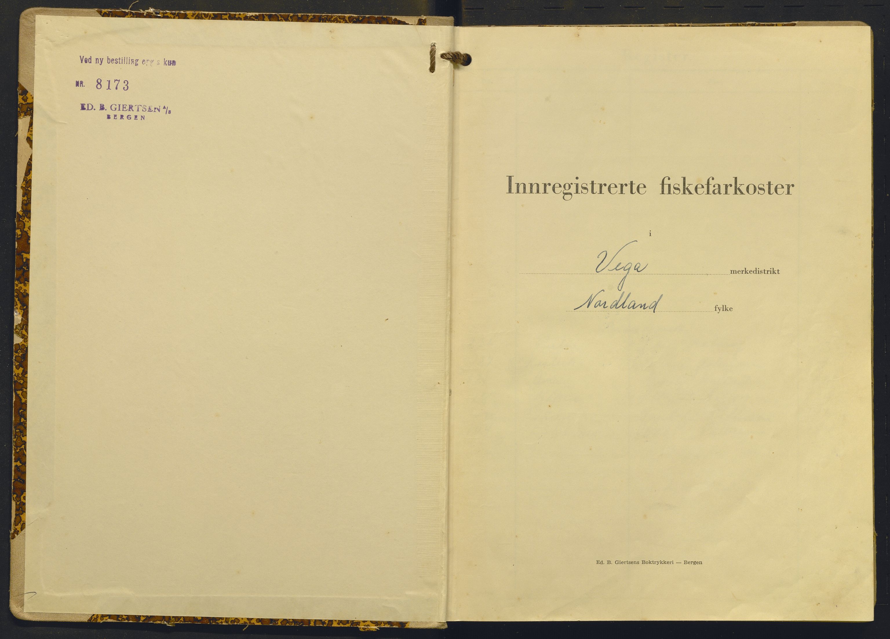 Fiskeridirektoratet - 1 Adm. ledelse - 13 Båtkontoret, AV/SAB-A-2003/I/Ia/Iac/L0197: 135.0365/7 Merkeprotokoll - Vega, 1956-1969