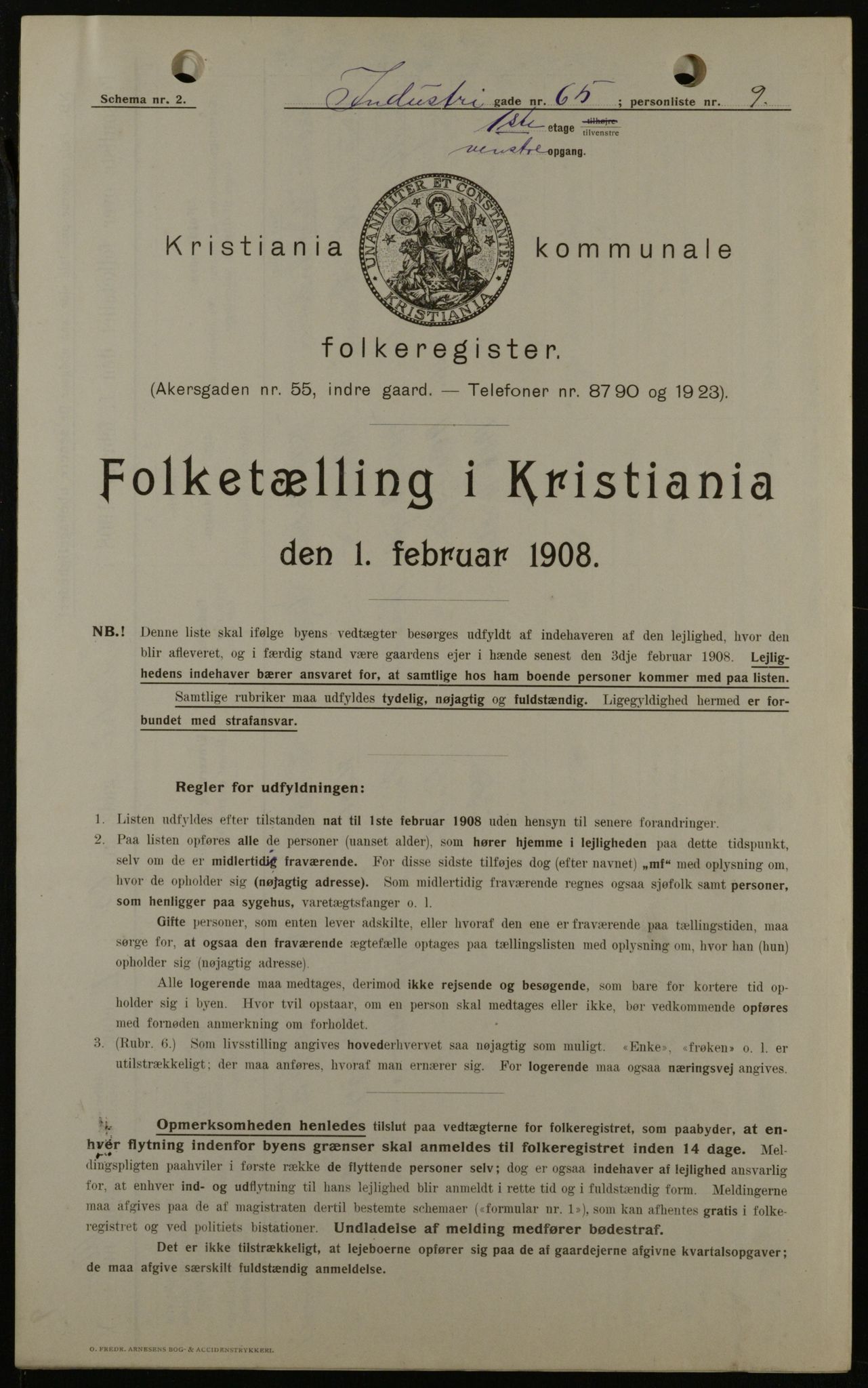 OBA, Kommunal folketelling 1.2.1908 for Kristiania kjøpstad, 1908, s. 39231