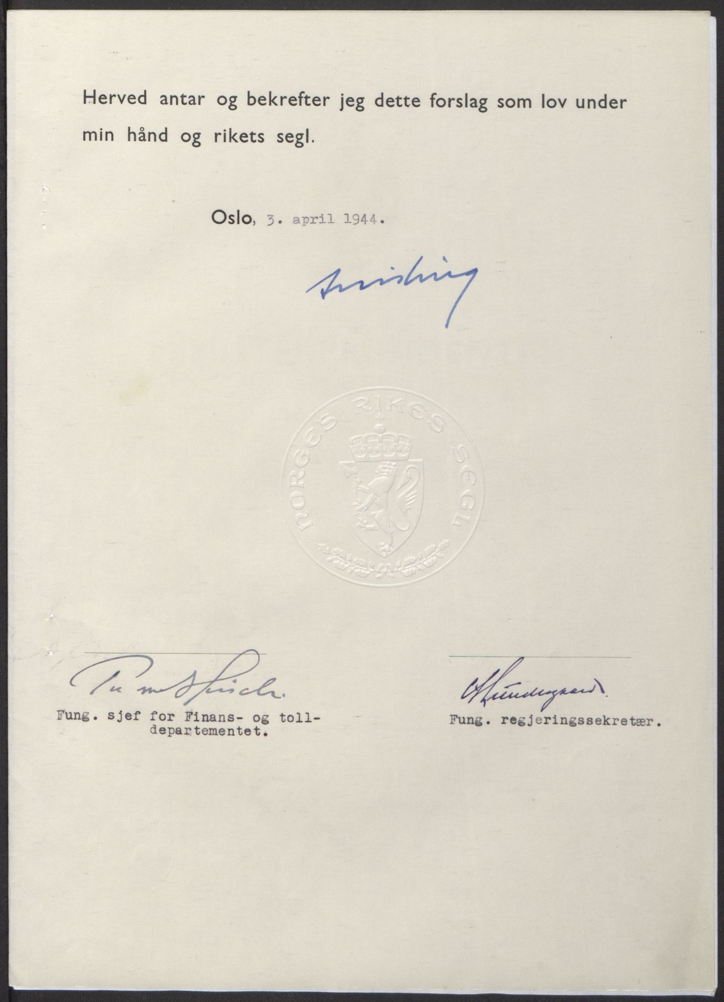 NS-administrasjonen 1940-1945 (Statsrådsekretariatet, de kommisariske statsråder mm), AV/RA-S-4279/D/Db/L0100: Lover, 1944, s. 176